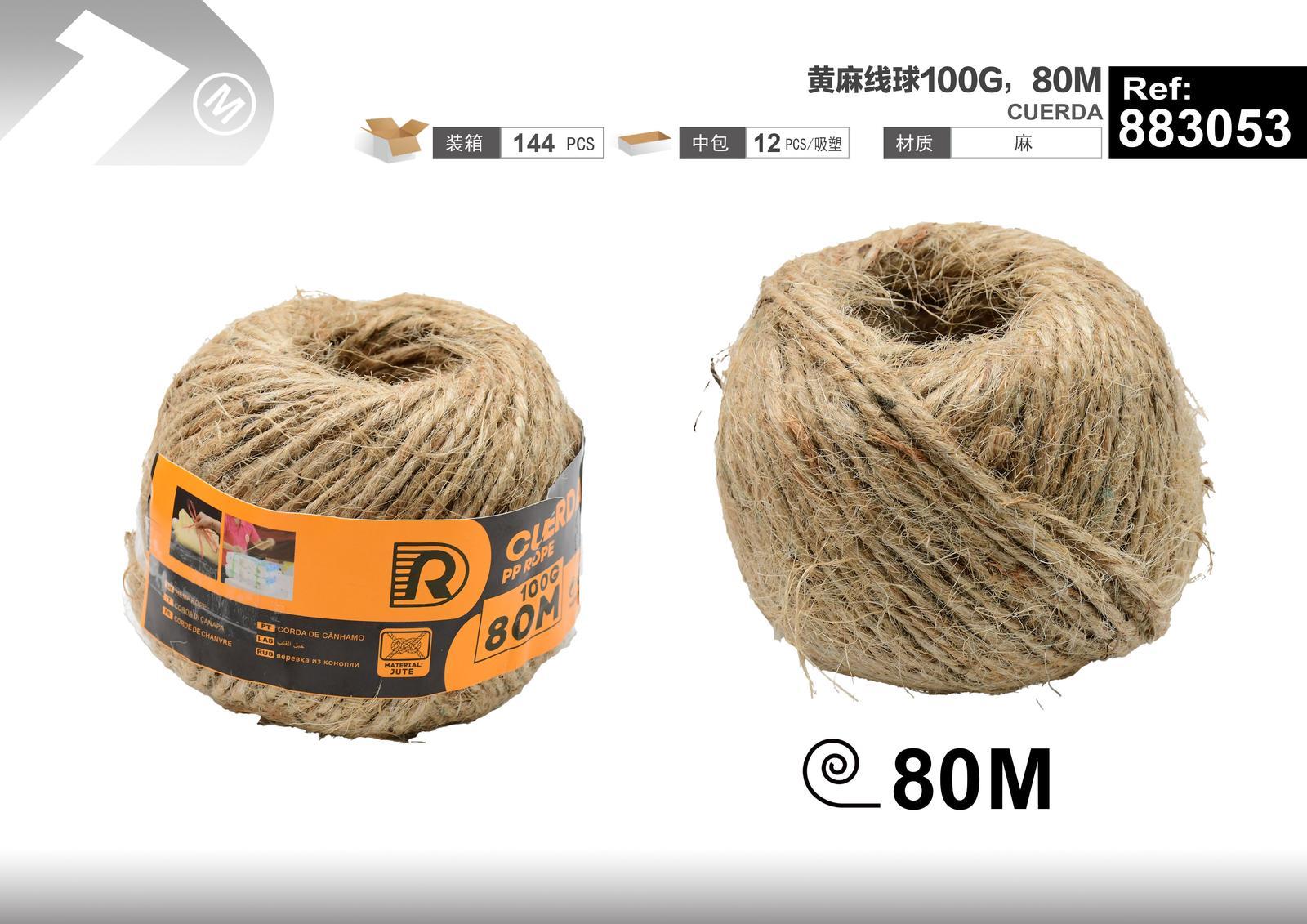 Cuerda de cáñamo, 100 g, 80 m, color amarillo