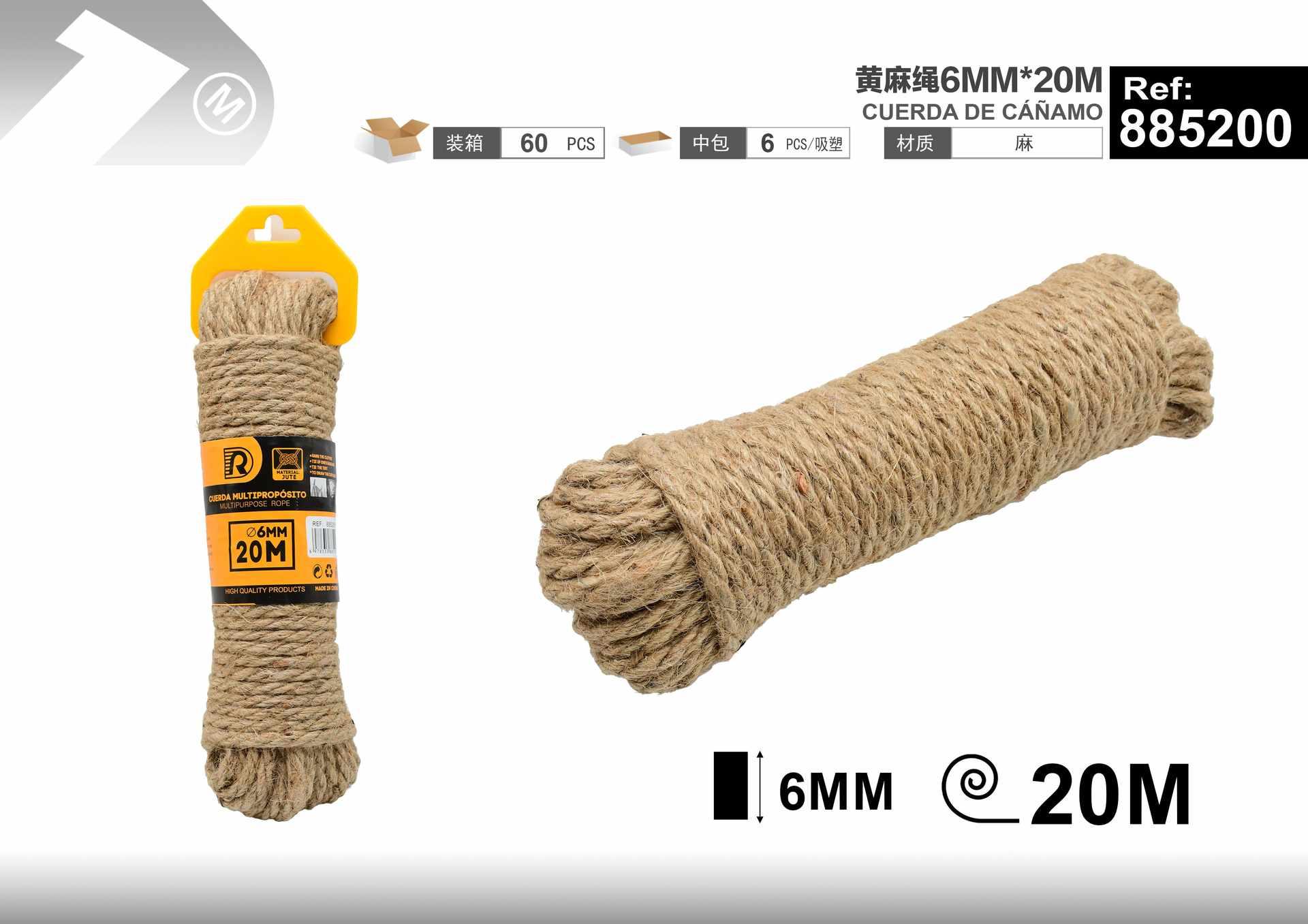 Cuerda de cáñamo, 6 mm, 20 m, color amarillo, ref. 885200