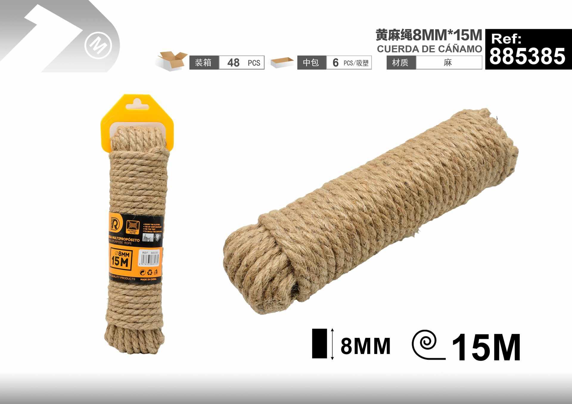 Cuerda de cáñamo, 8 mm, 15 m, color amarillo, ref. 885385