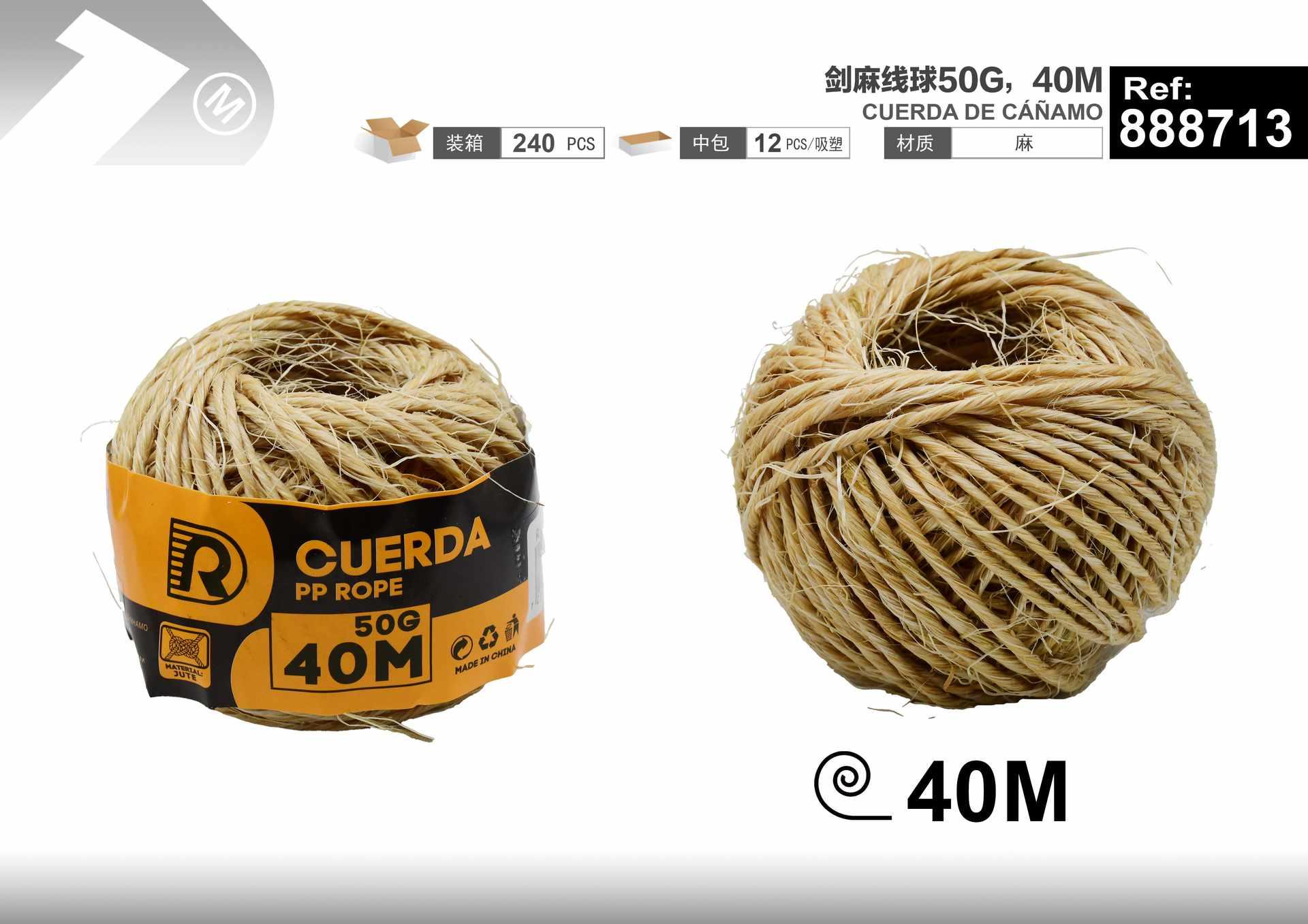 Cuerda de cáñamo, 50 g, 40 m