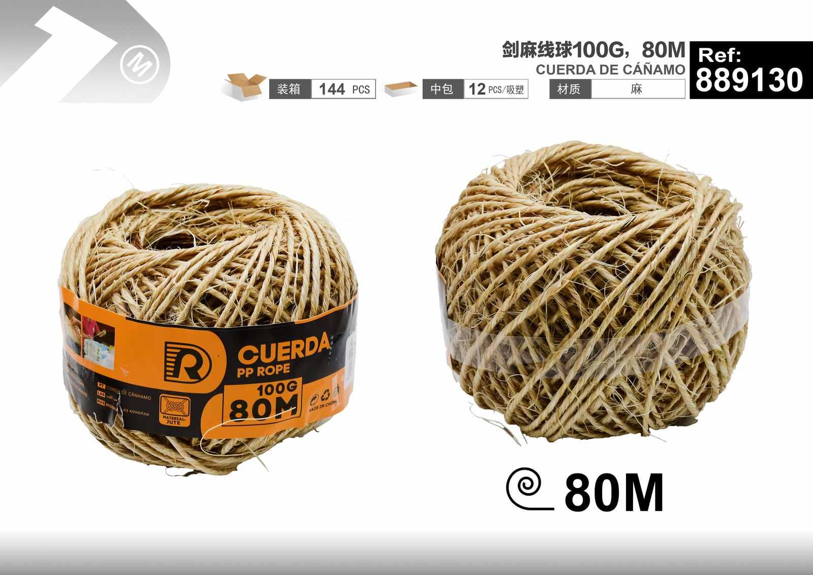 Cuerda de cáñamo, 100 g, 80 m