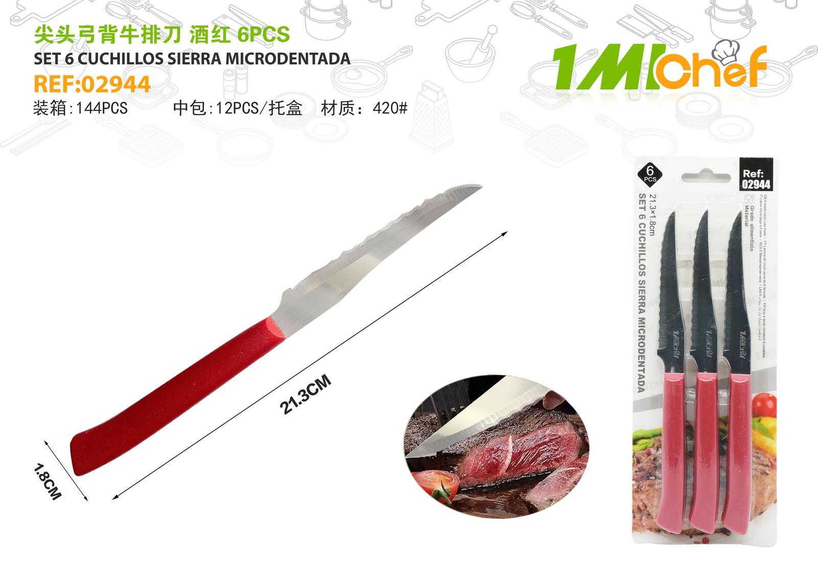 Cuchillo para carne, 6 piezas, color rojo, ref. 02944