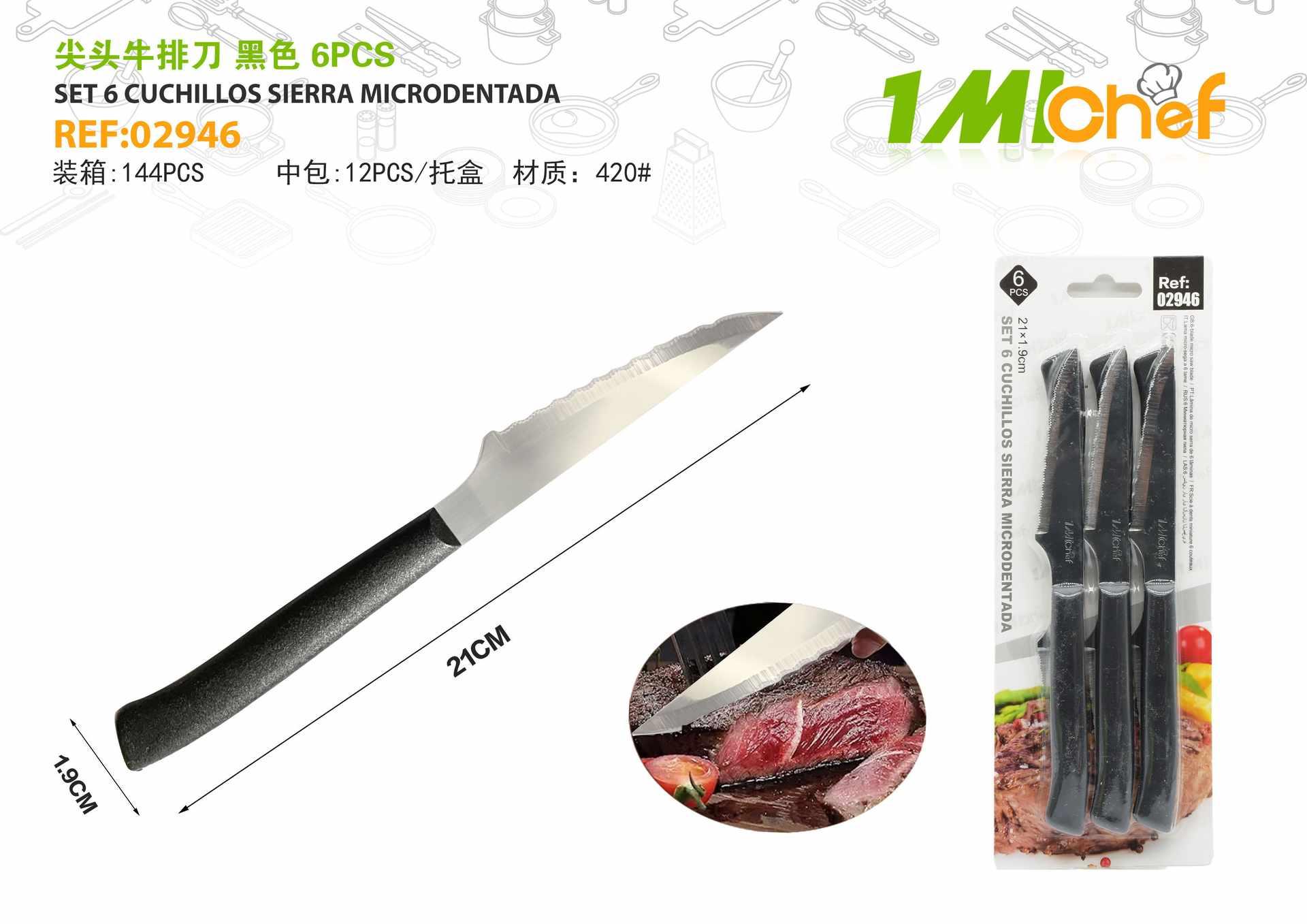 Cuchillo para carne, 6 piezas, color negro, ref. 02946