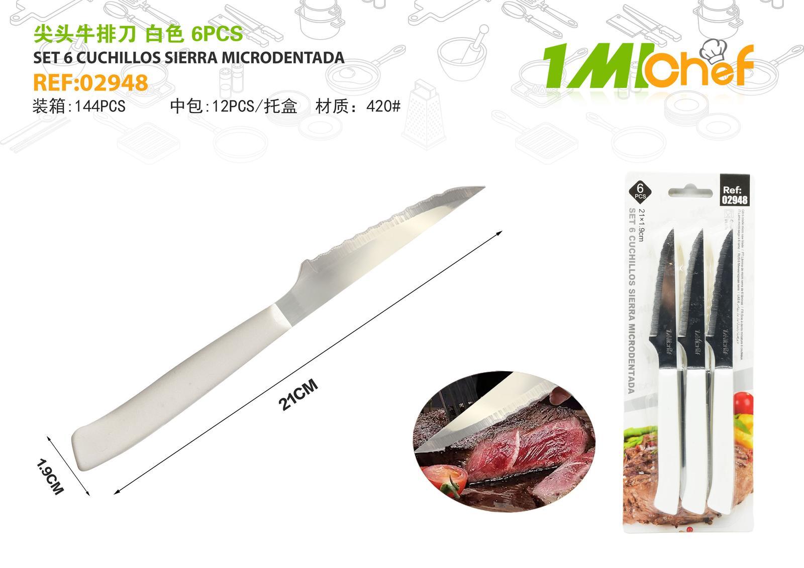 Cuchillo para carne, 6 piezas, color blanco, ref. 02948