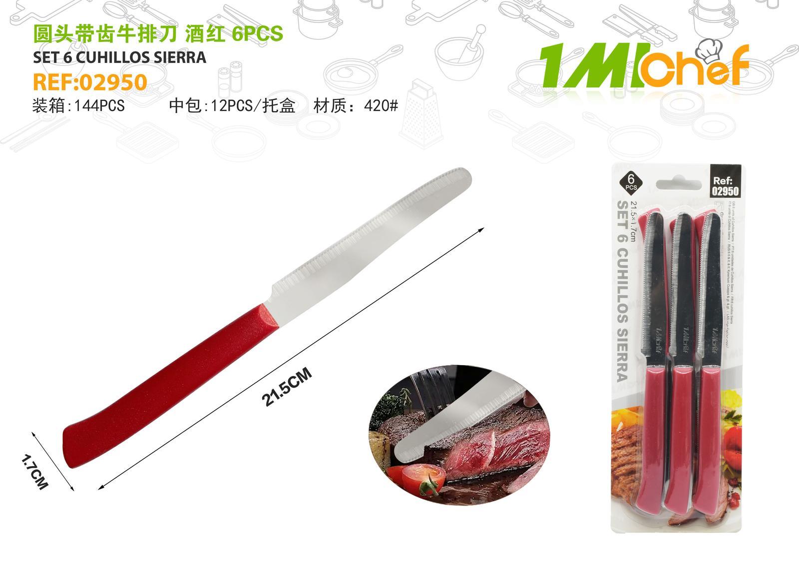 Cuchillo para carne, 6 piezas, color rojo, ref. 02950