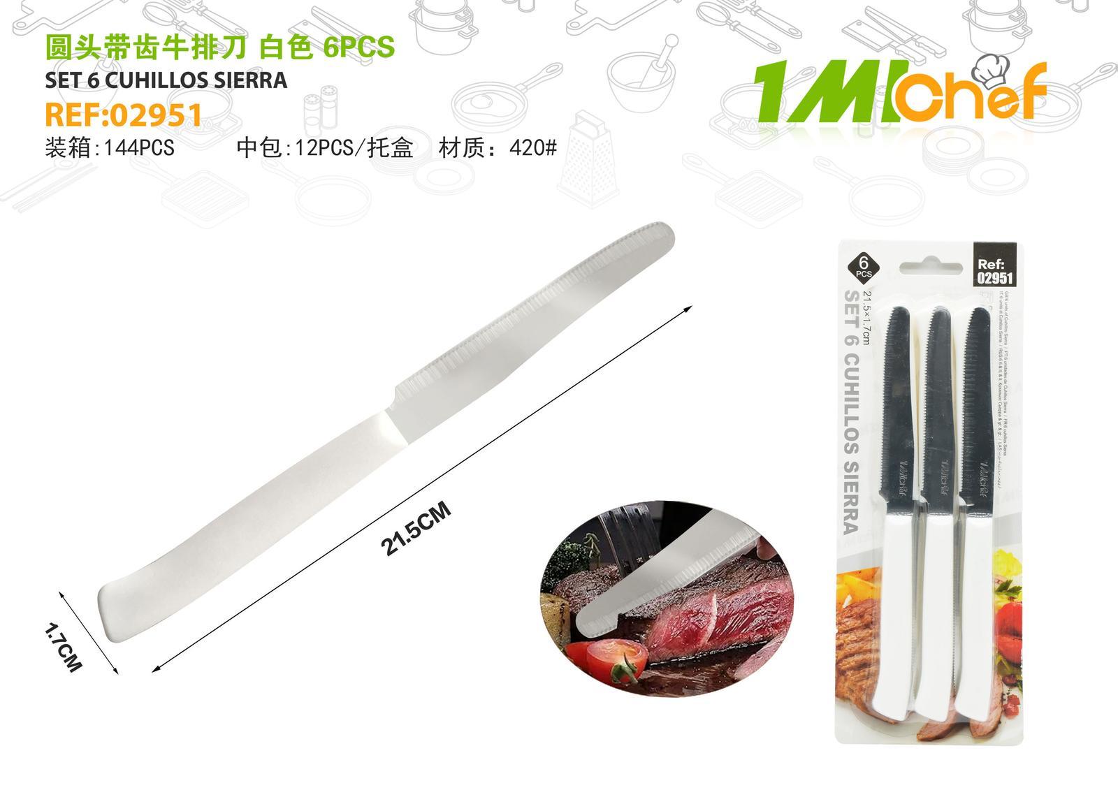 Cuchillo para carne, 6 piezas, color blanco, ref. 02951