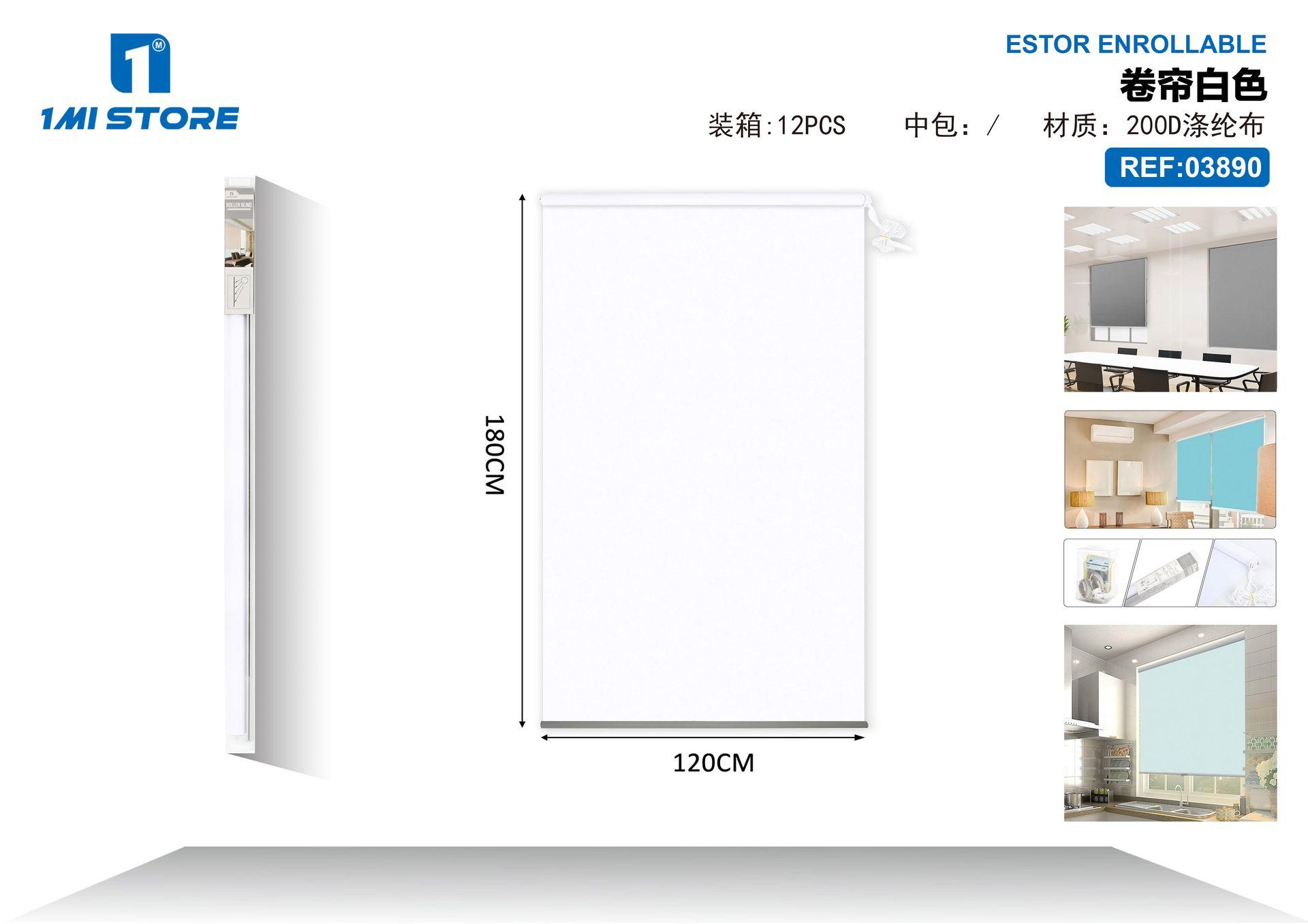 Estores enrollables, 120 × 180 cm, color blanco, modelo 03890