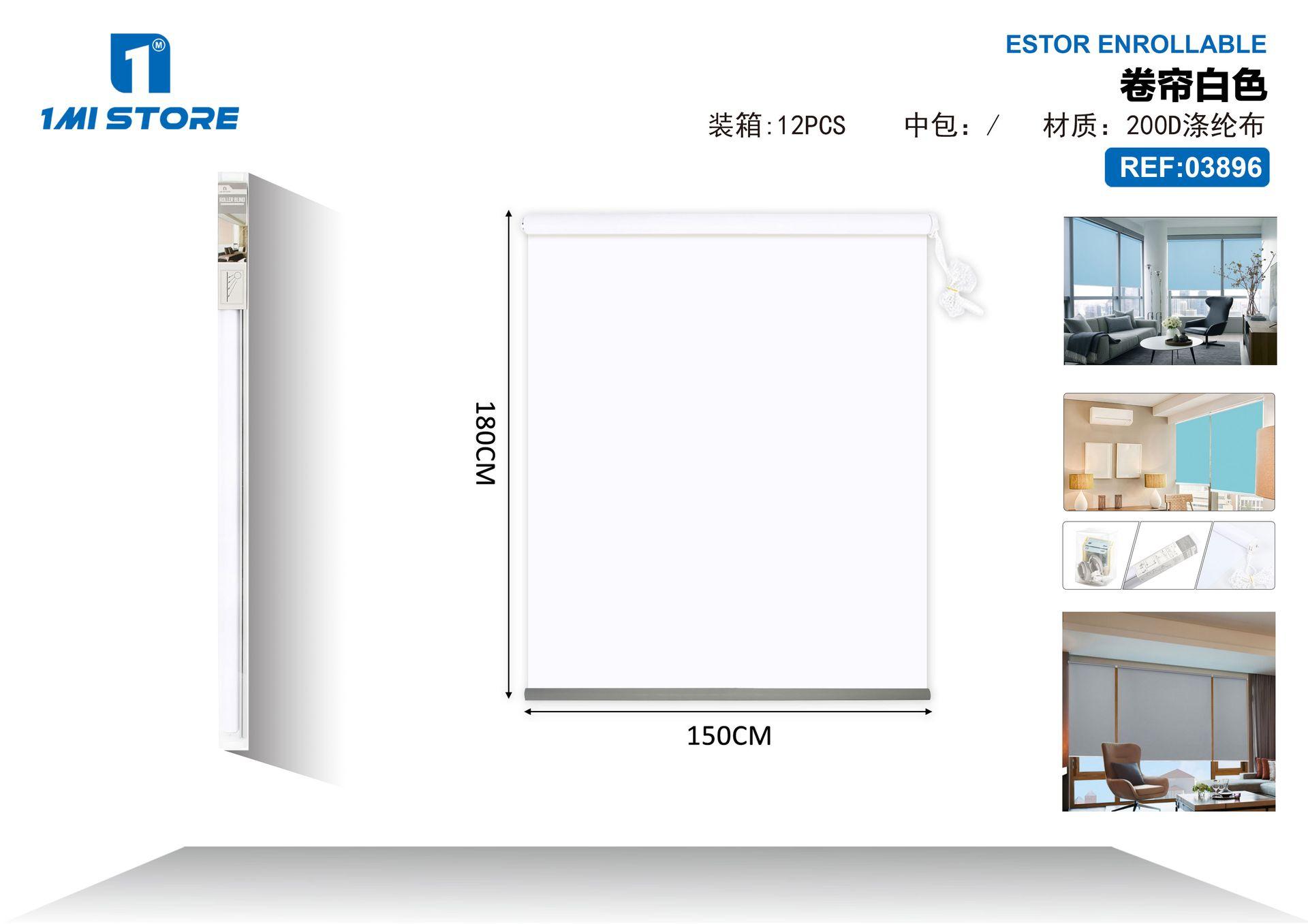 Estores enrollables, 150 × 180 cm, color blanco, modelo 03896