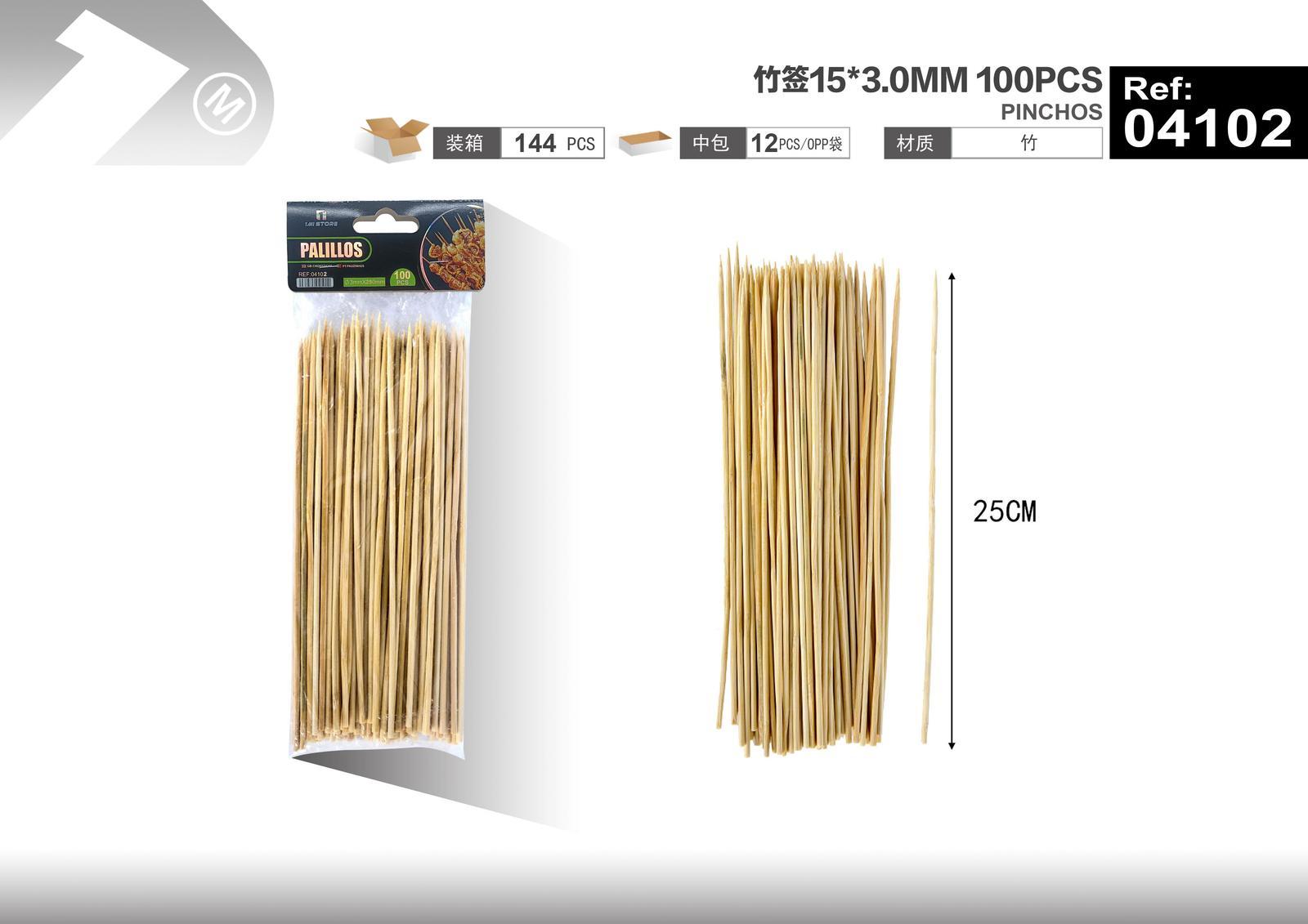 Brochetas para barbacoa, 25 × 3,0 mm, 100 piezas