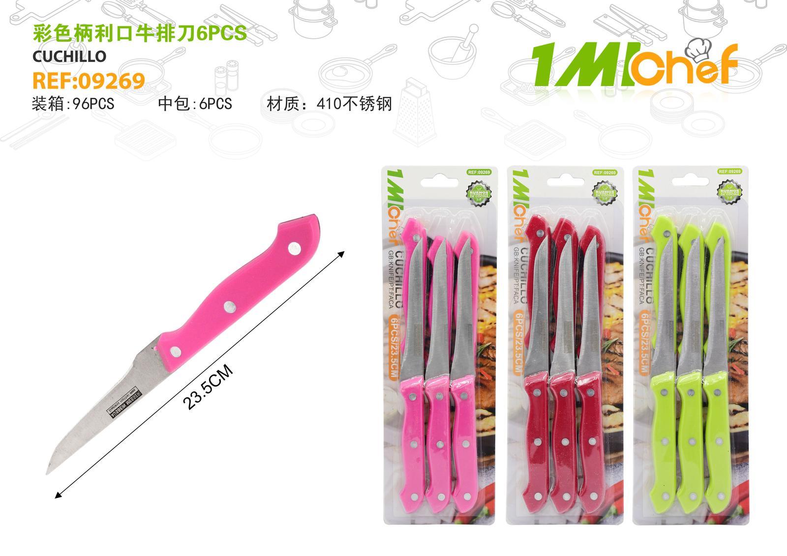 Cuchillo para carne, 6 piezas, color multicolor, ref. 09269