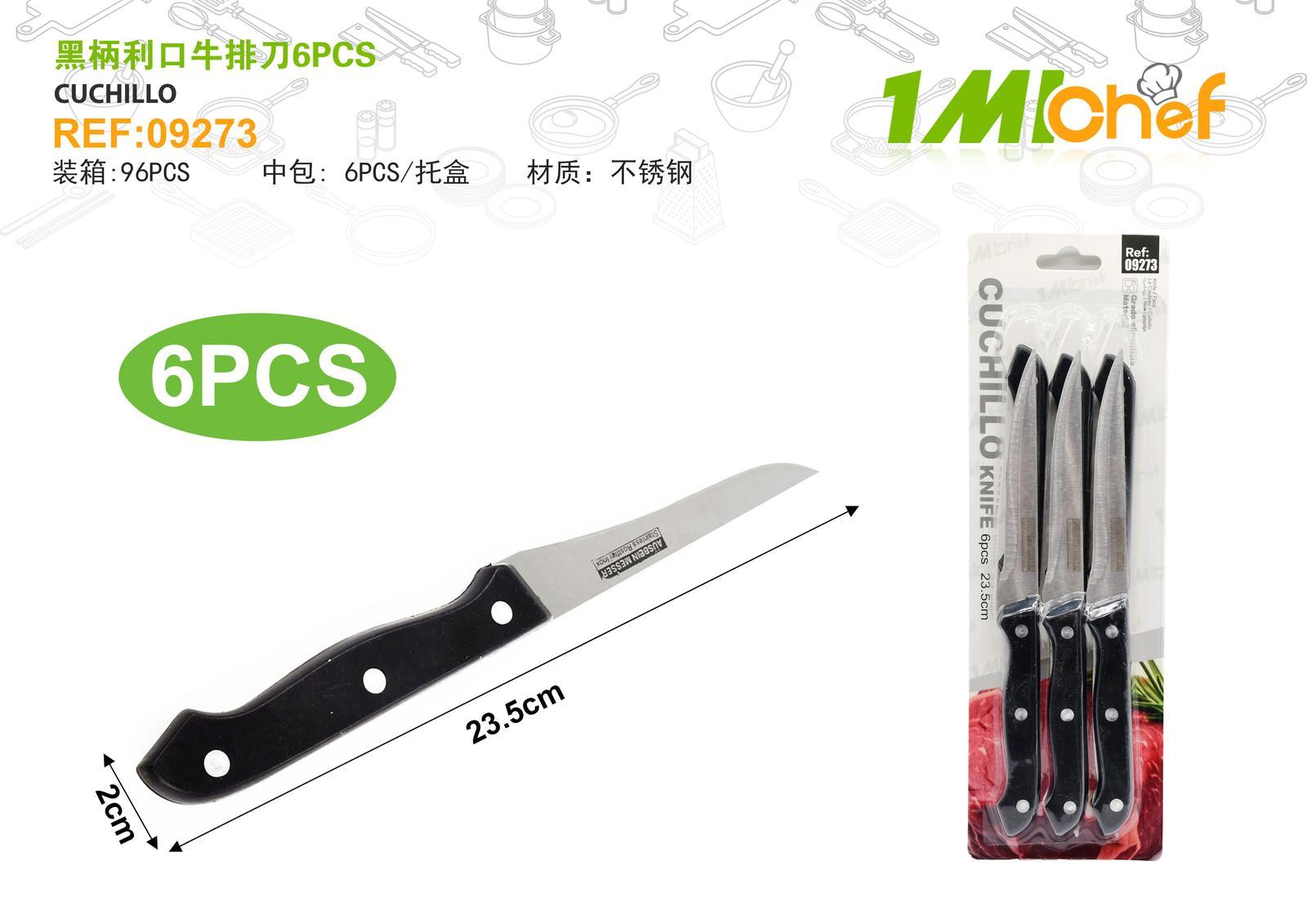 Cuchillo para carne, 6 piezas, color negro, ref. 09273