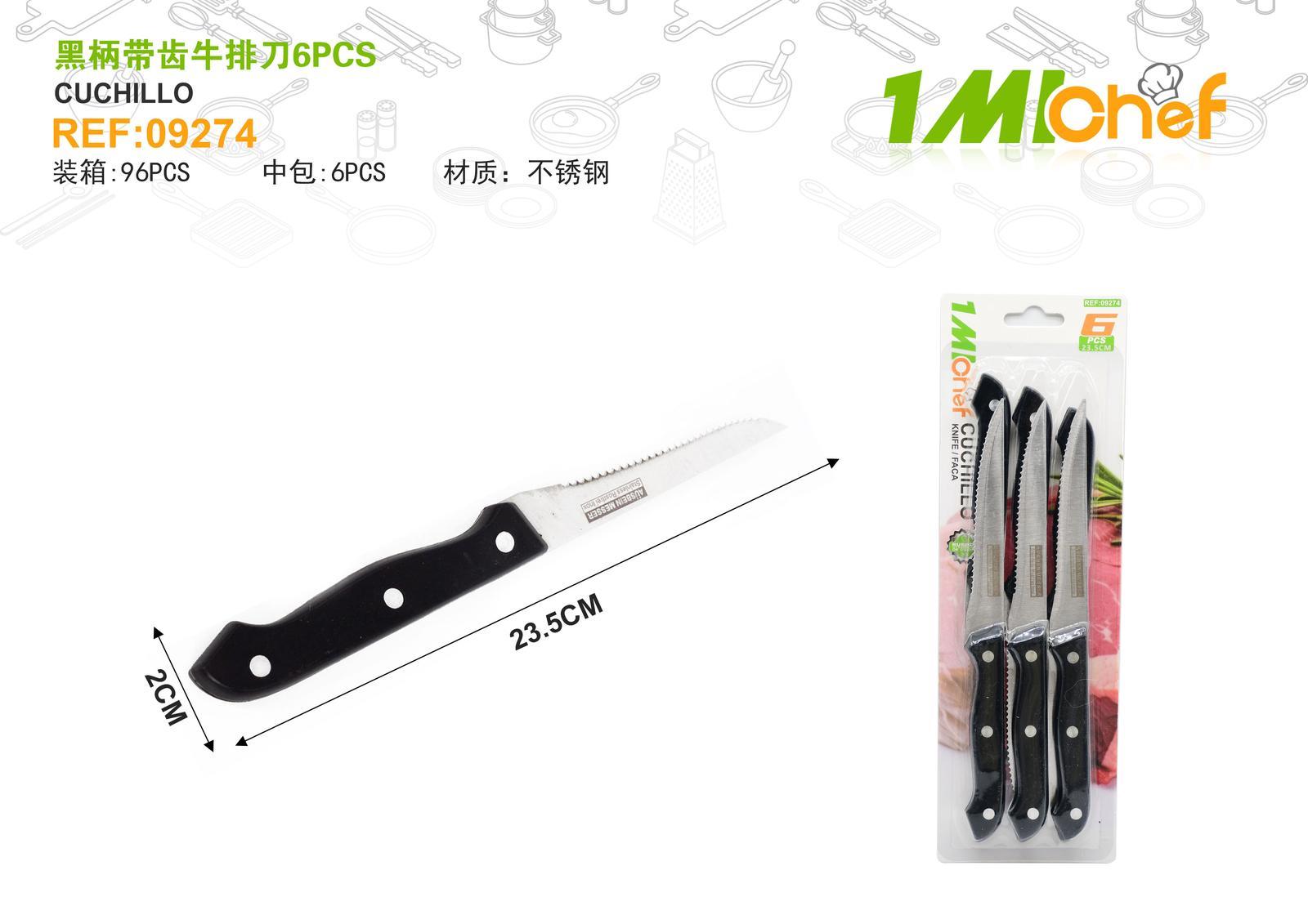 Cuchillo para carne, 6 piezas, color negro, ref. 09274