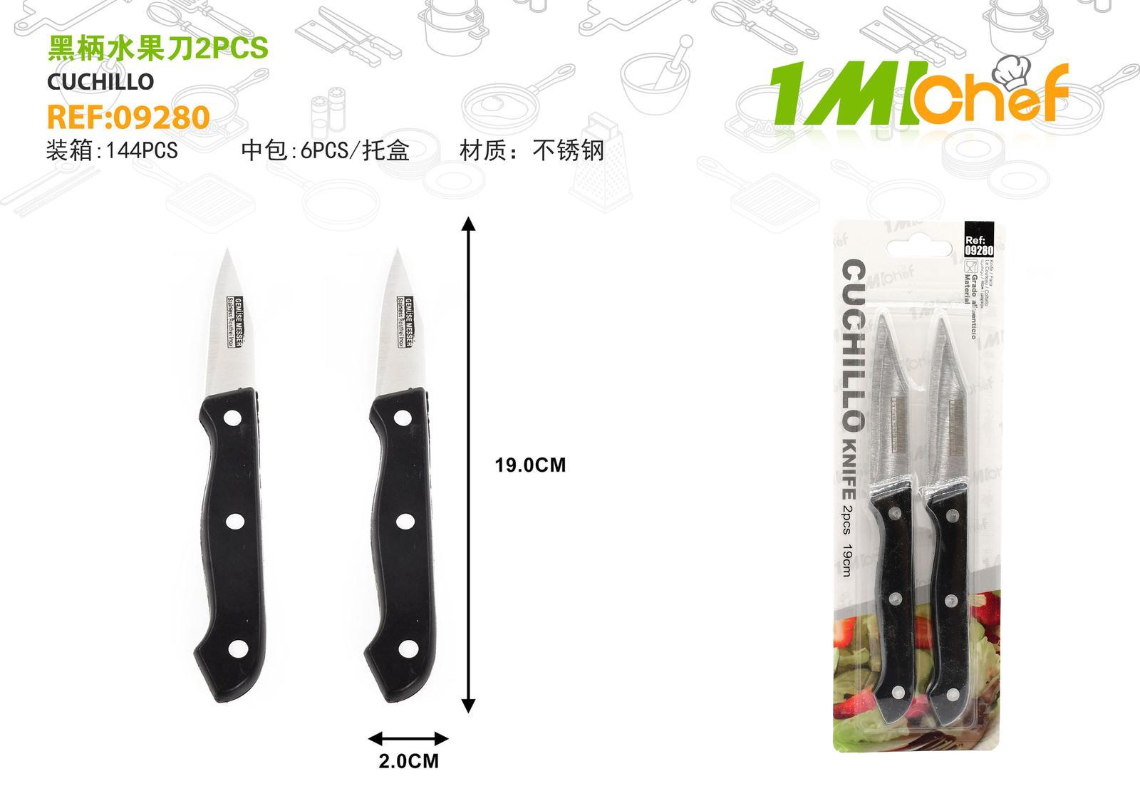 Cuchillo para fruta, 2 piezas, color negro