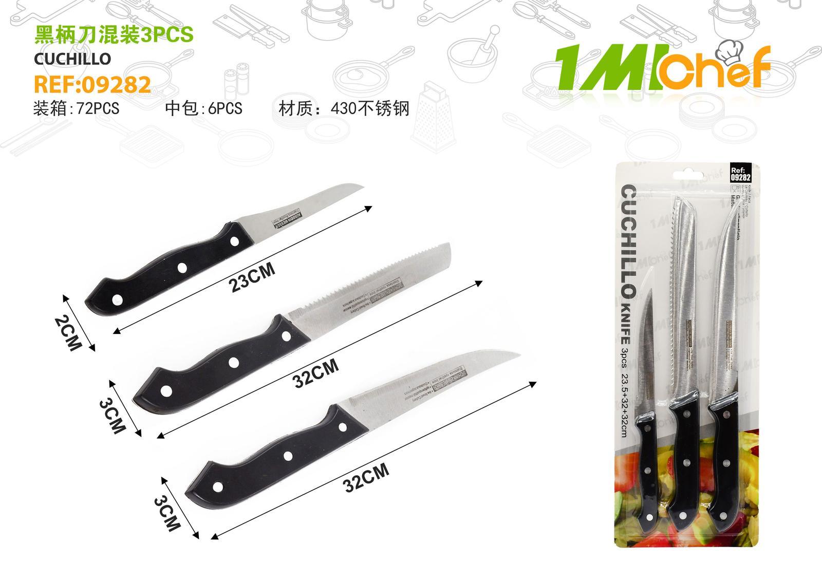 Cuchillo, 3 piezas, color negro, ref. 09282