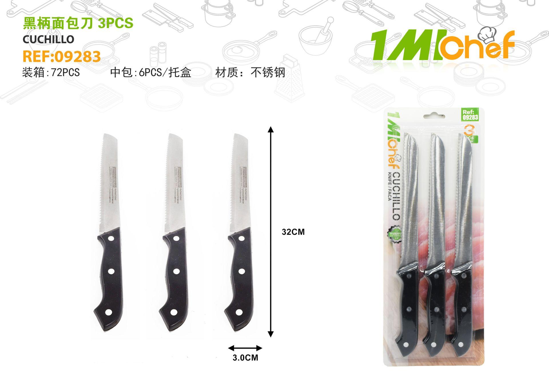 Cuchillo, 3 piezas, color negro, ref. 09283
