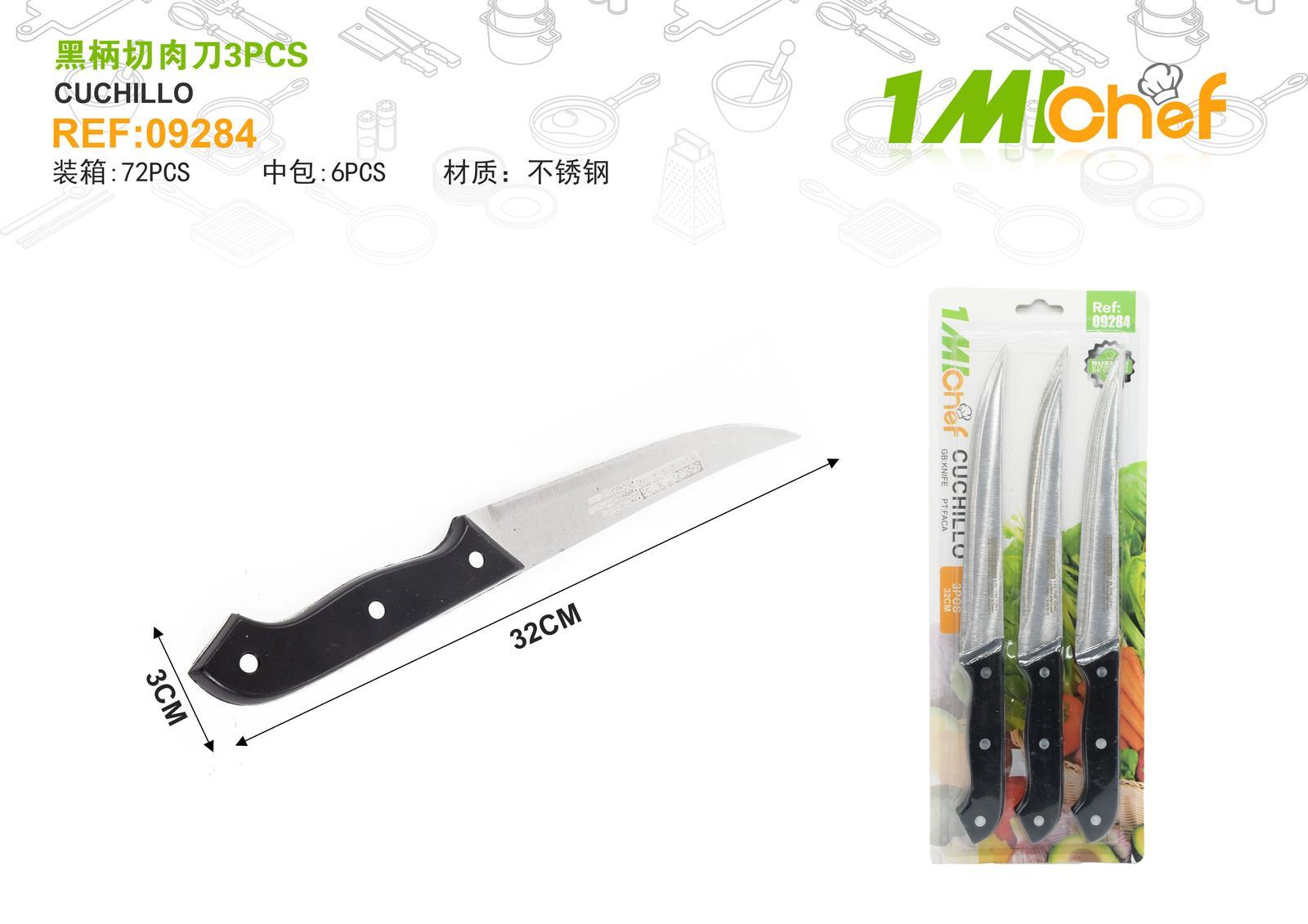 Cuchillo, 3 piezas, color negro, ref. 09284