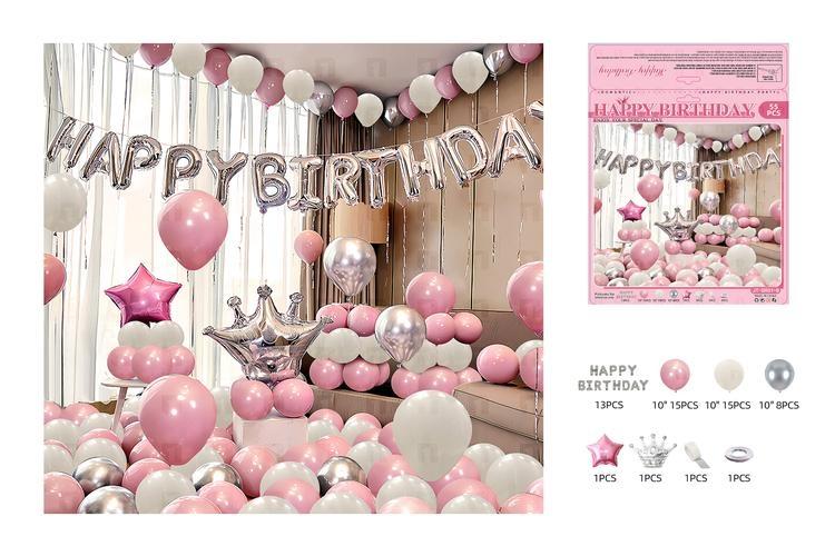 Globos de película de aluminio., 55 piezas, colores blanco y rosado