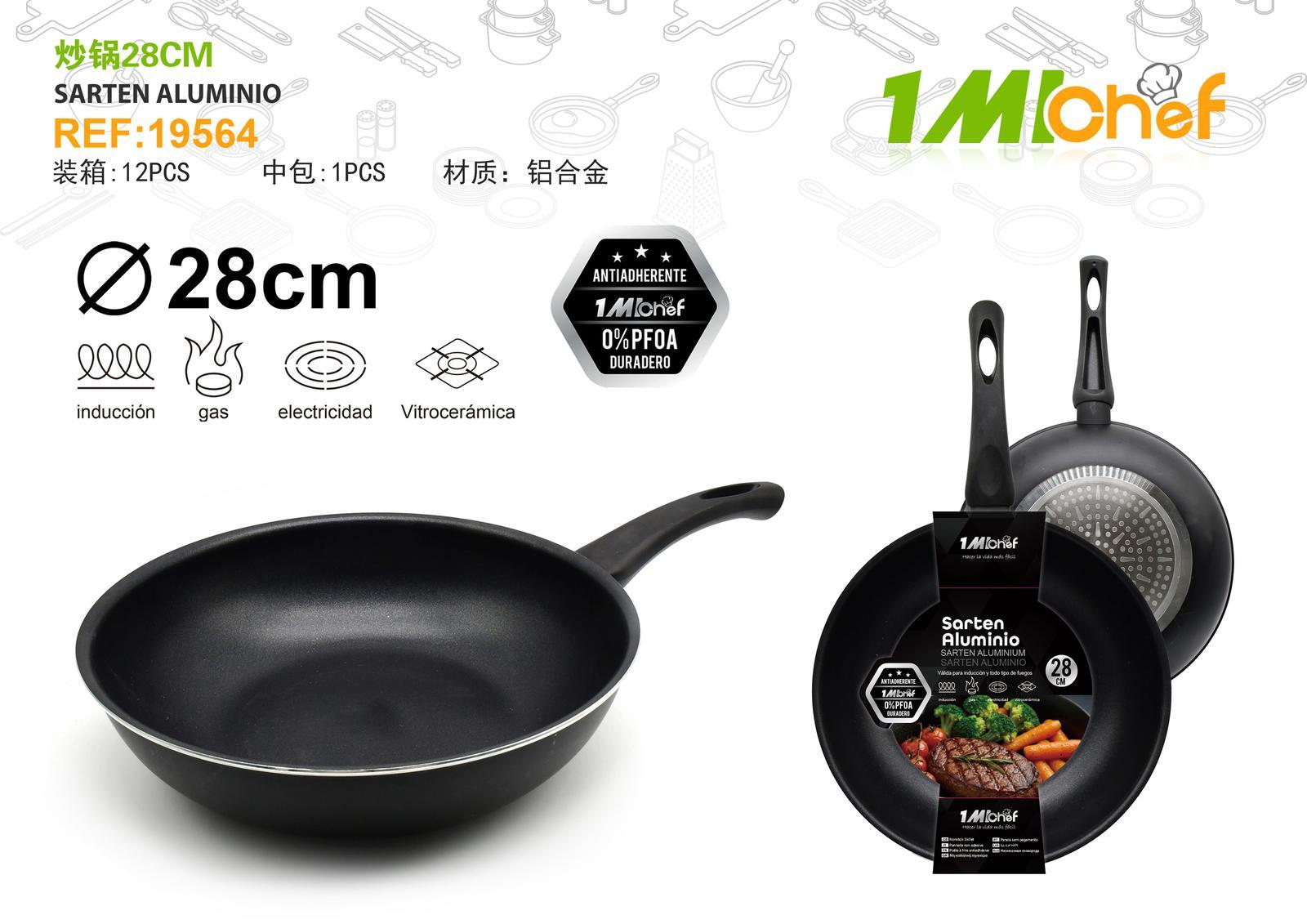 Wok de aluminio fundido, 28 cm