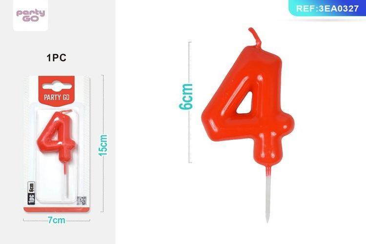 Vela, 6 cm, color rojo, modelo 19730