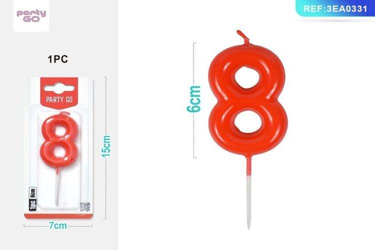 Vela, 6 cm, color rojo, modelo 19734