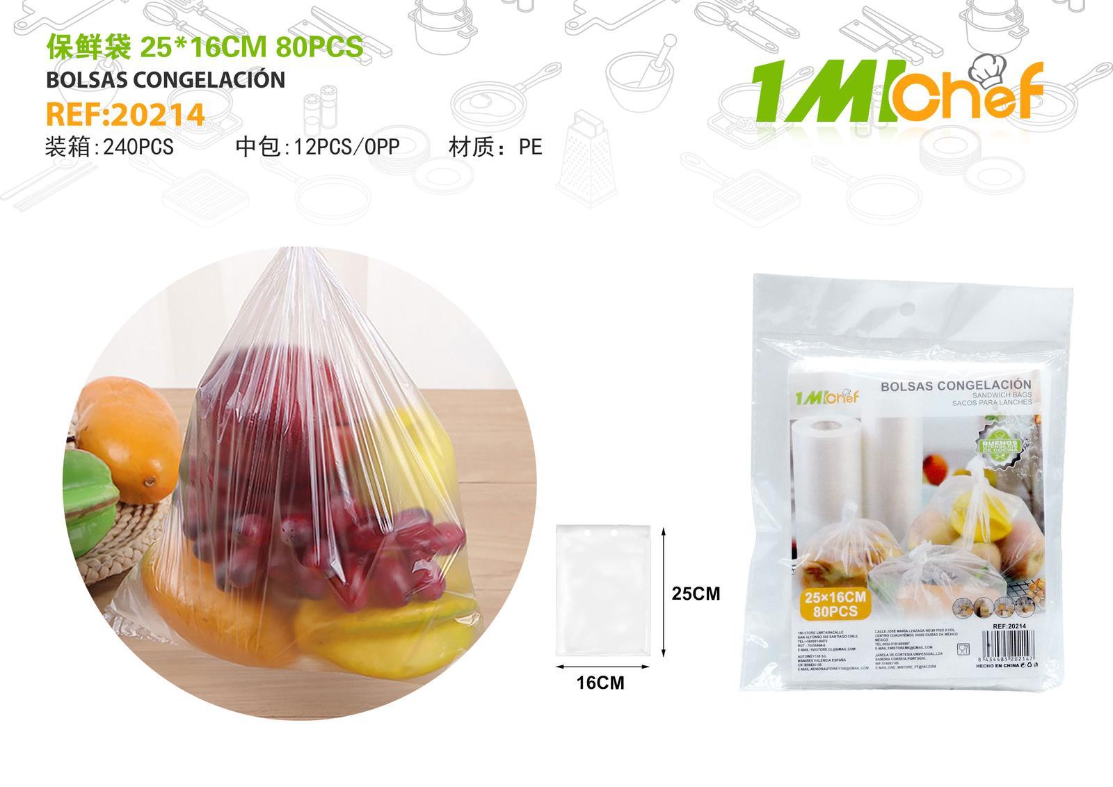 Bolsas para conservar alimentos, 25 × 16 cm, 80 piezas
