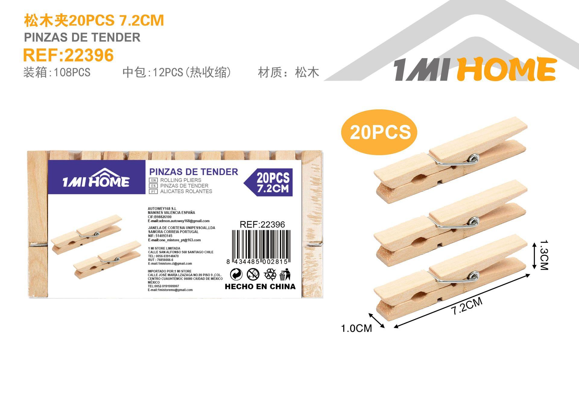 Ganchos y pinzas para ropa, 7,2 cm, 20 piezas