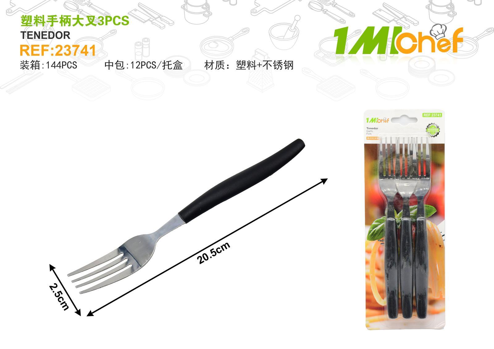 Serie de utensilios con mango negro, 3 piezas