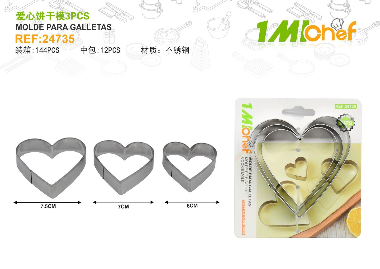 Moldes de acero inoxidable, 3 piezas, ref. 24735
