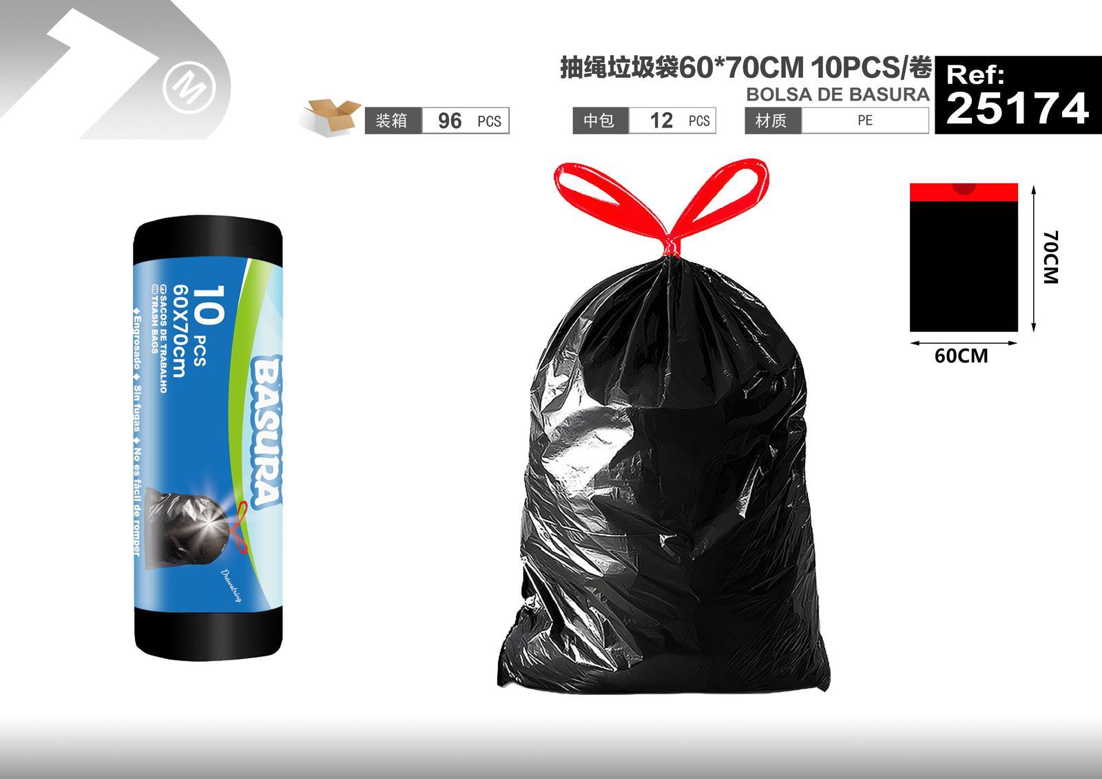 Bolsas de basura, 60 × 70 cm, 50 L, 150 g, 10 piezas