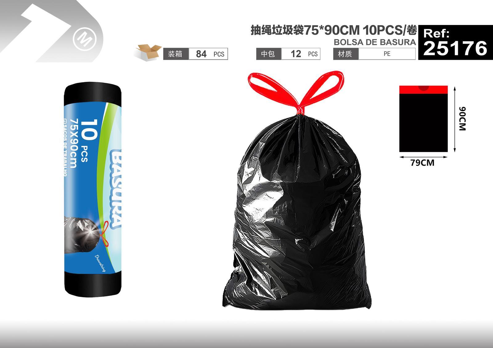 Bolsas de basura, 75 × 90 cm, 100 L, 240 g, 10 piezas