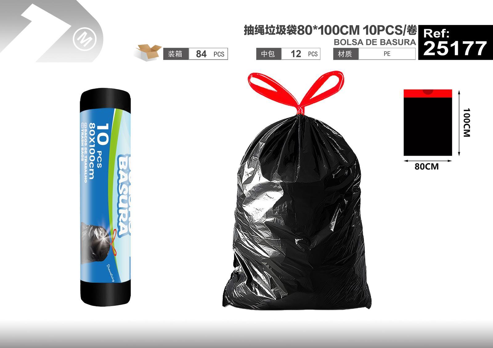 Bolsas de basura, 80 × 100 cm, 120 L, 300 g, 10 piezas