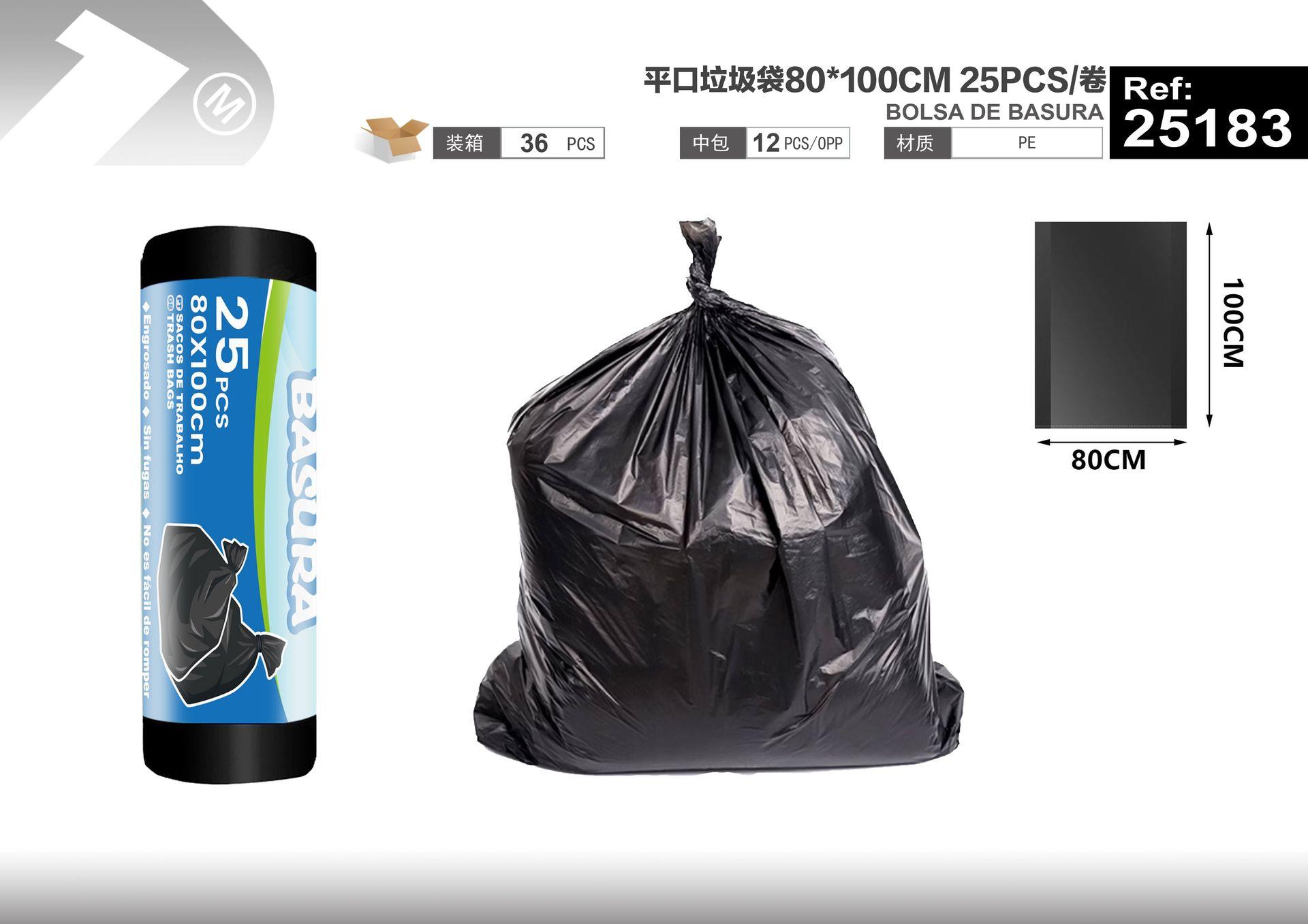 Bolsas de basura, 80 × 100 cm, 120 L, 600 g, 25 piezas
