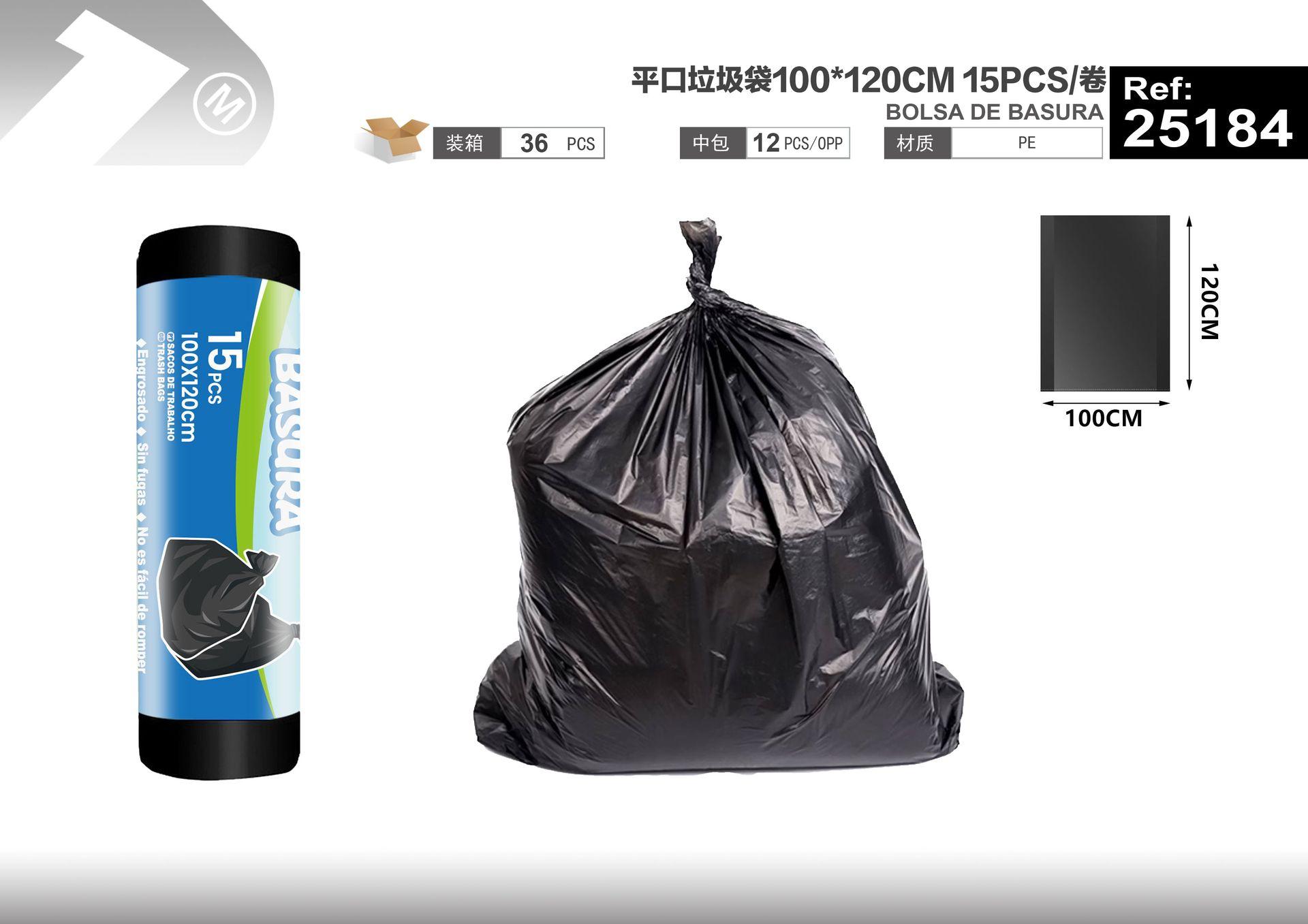 Bolsas de basura, 100 × 120 cm, 180 L, 525 g, 15 piezas