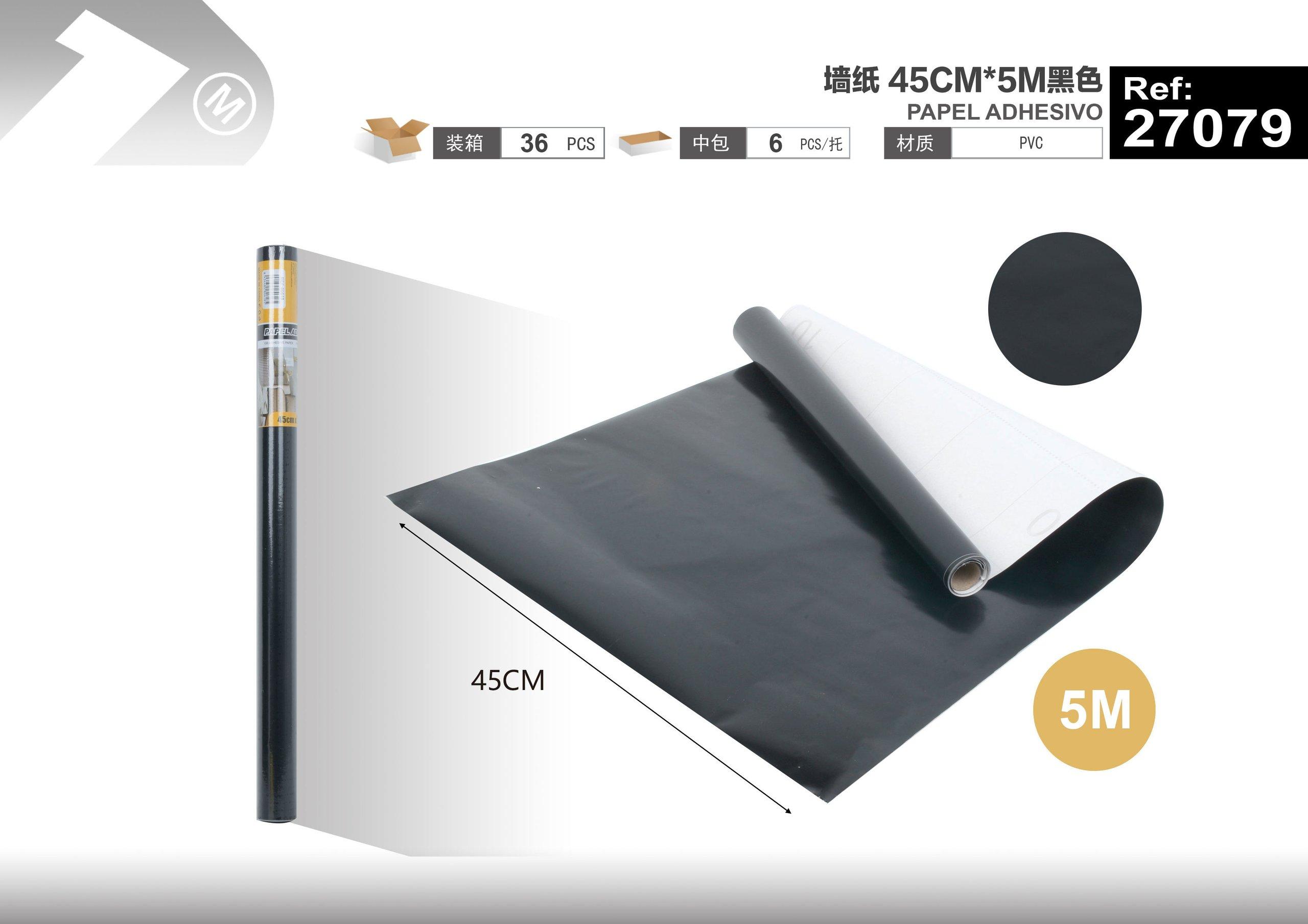 Papel tapiz monocromático, 45 cm, 5 m, color negro