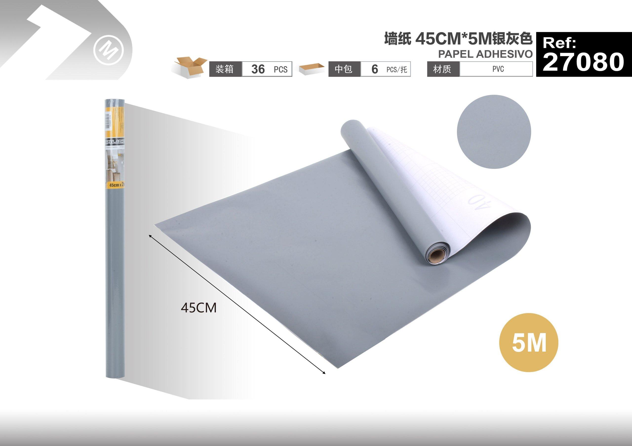 Papel tapiz monocromático, 45 cm, 5 m, color gris
