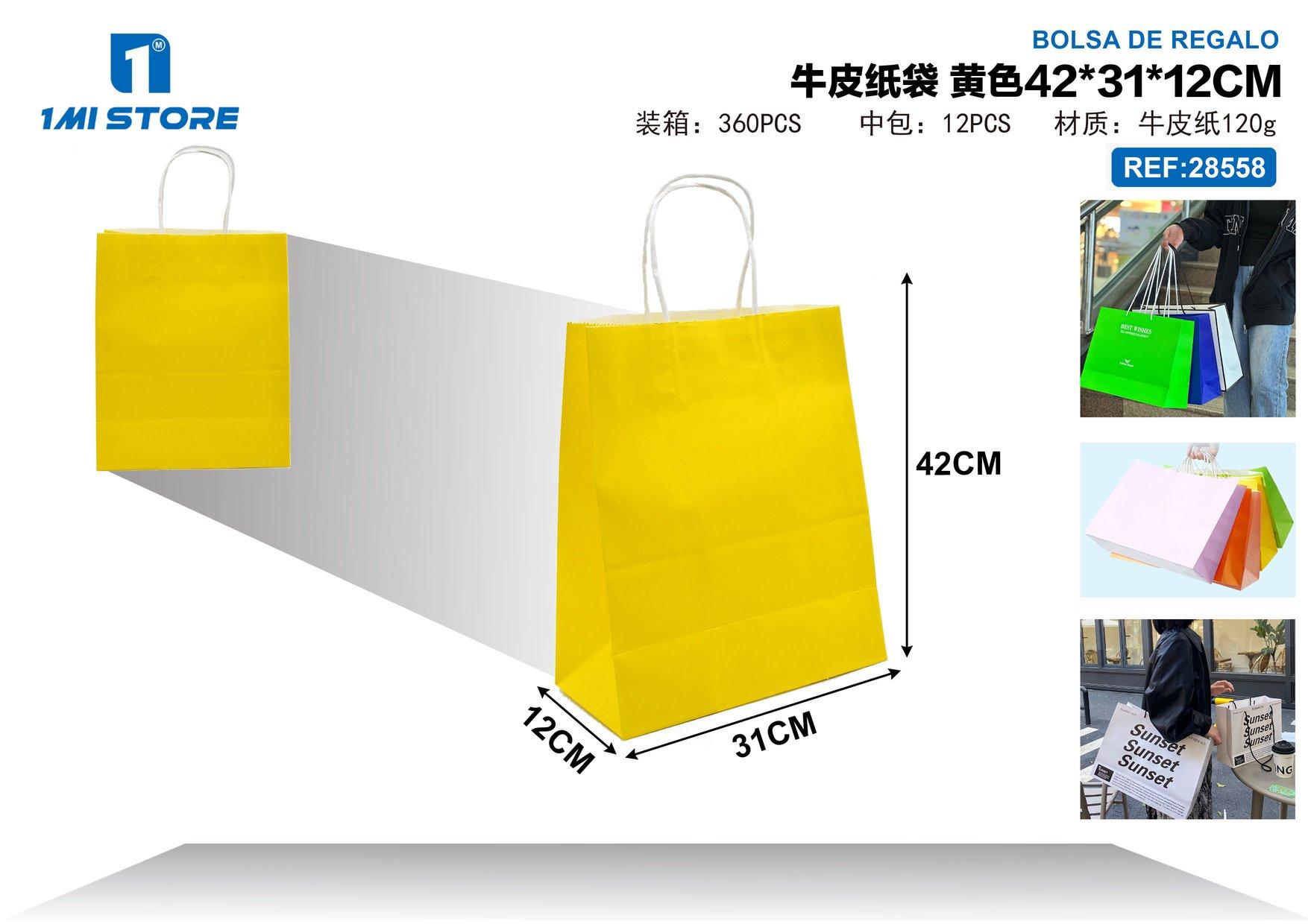 Bolsas de papel monocromáticas, 42 × 31 × 12 cm, color amarillo, modelo 28558