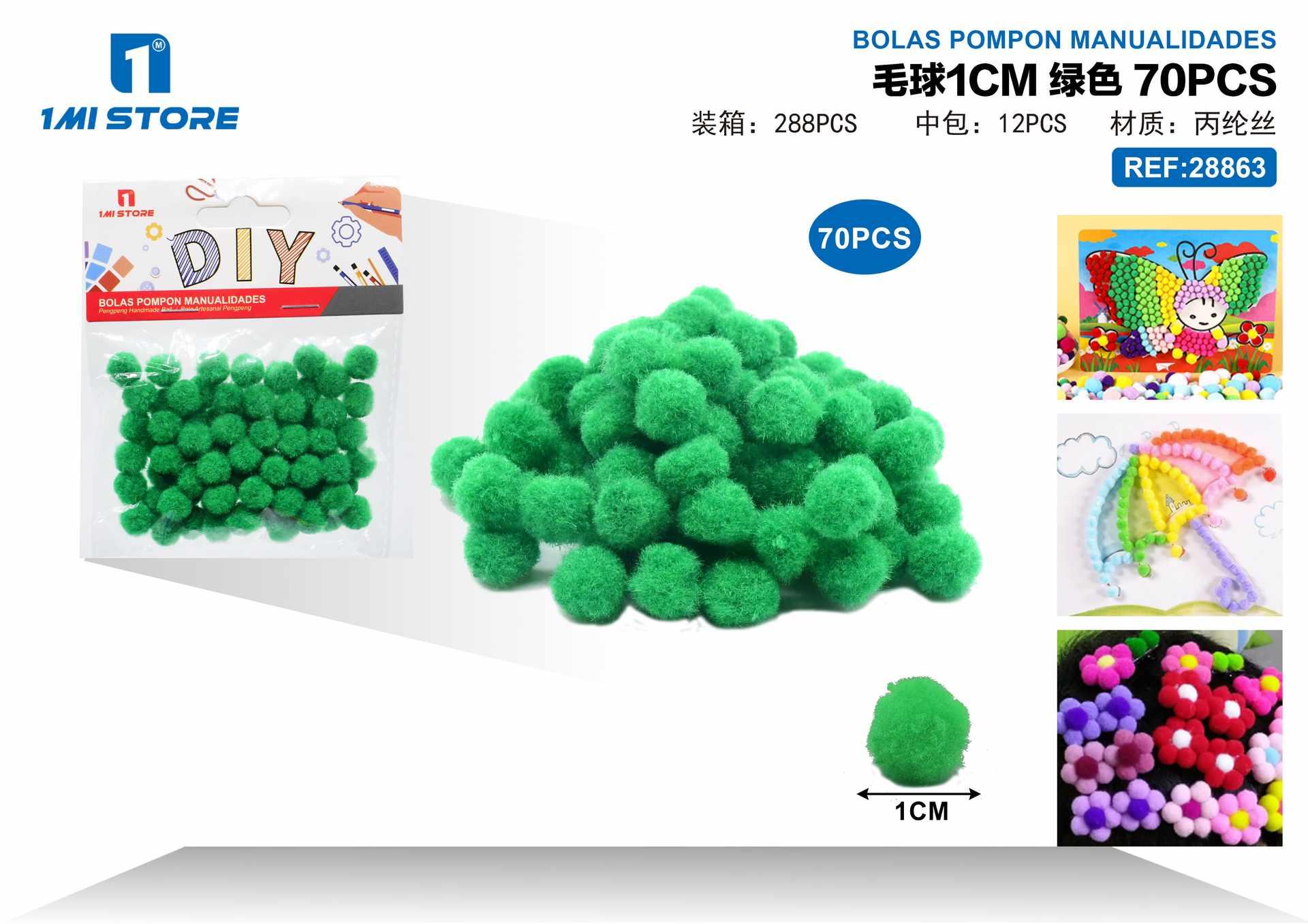 bola de pelo, 1 cm, 70 piezas, color verde, modelo 28863