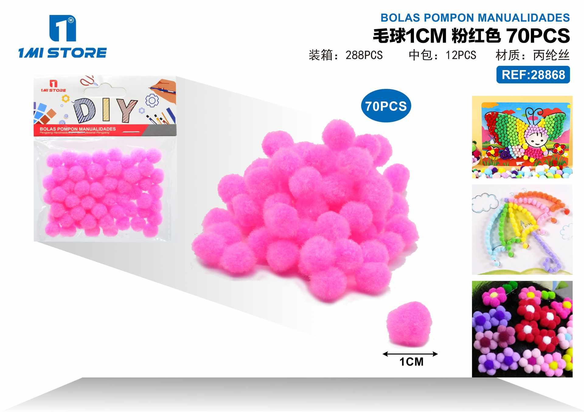 bola de pelo, 1 cm, 70 piezas, colores rojo y rosado