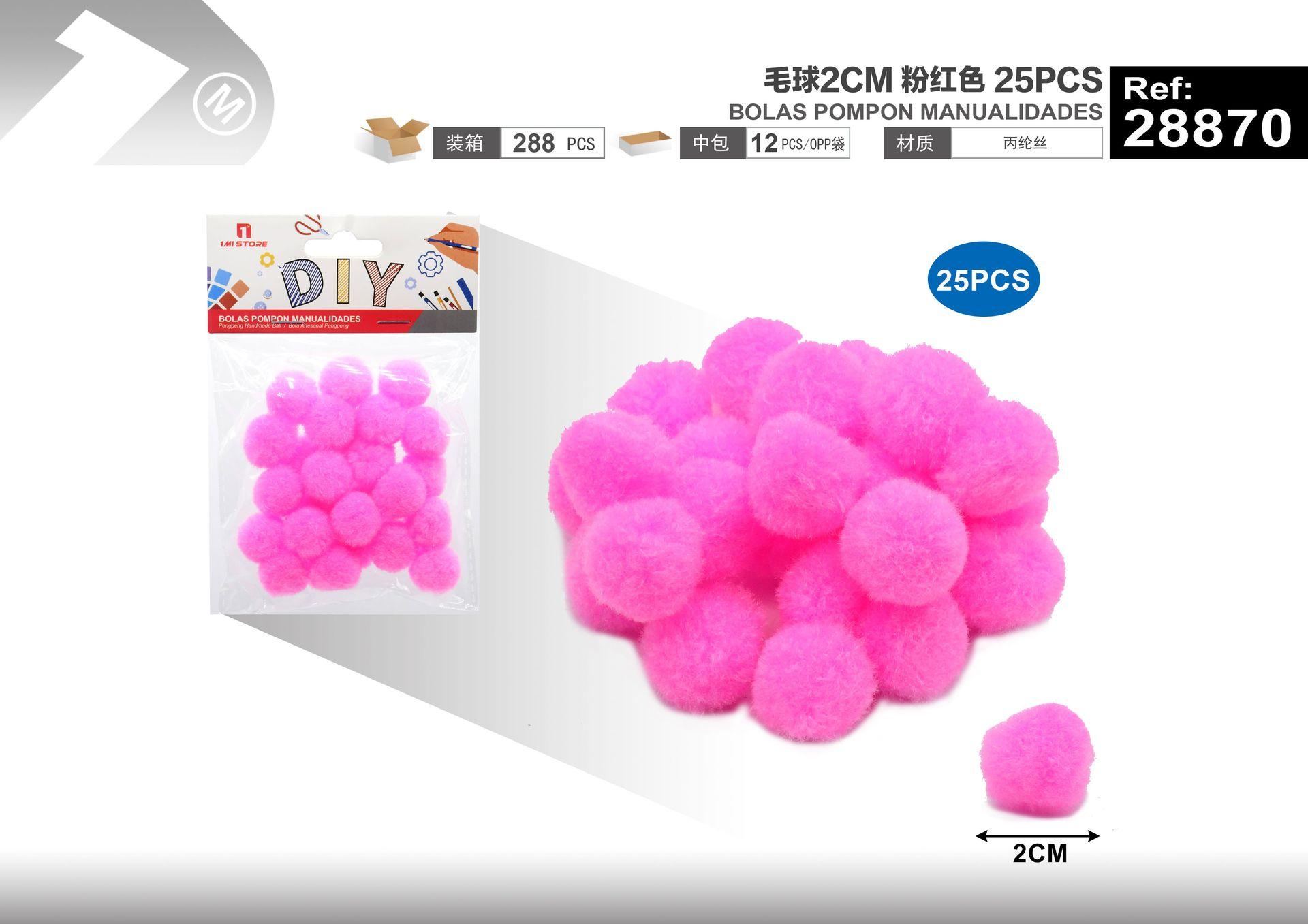 bola de pelo, 2 cm, 25 piezas, colores rojo y rosado