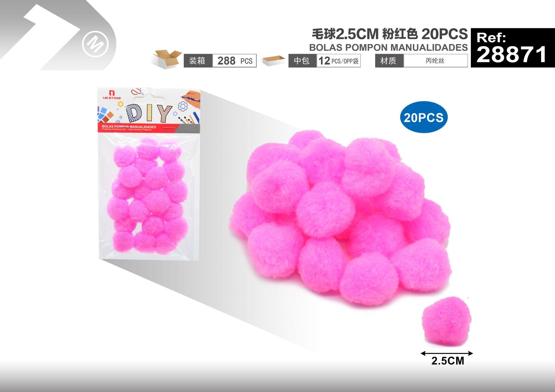 bola de pelo, 2,5 cm, 20 piezas, colores rojo y rosado