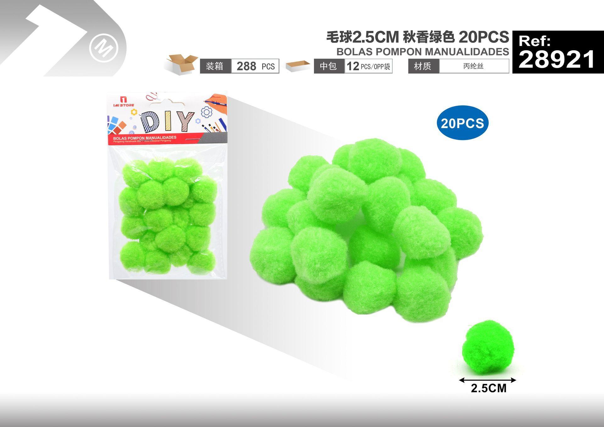 bola de pelo, 2,5 cm, 20 piezas, color verde, modelo 28921