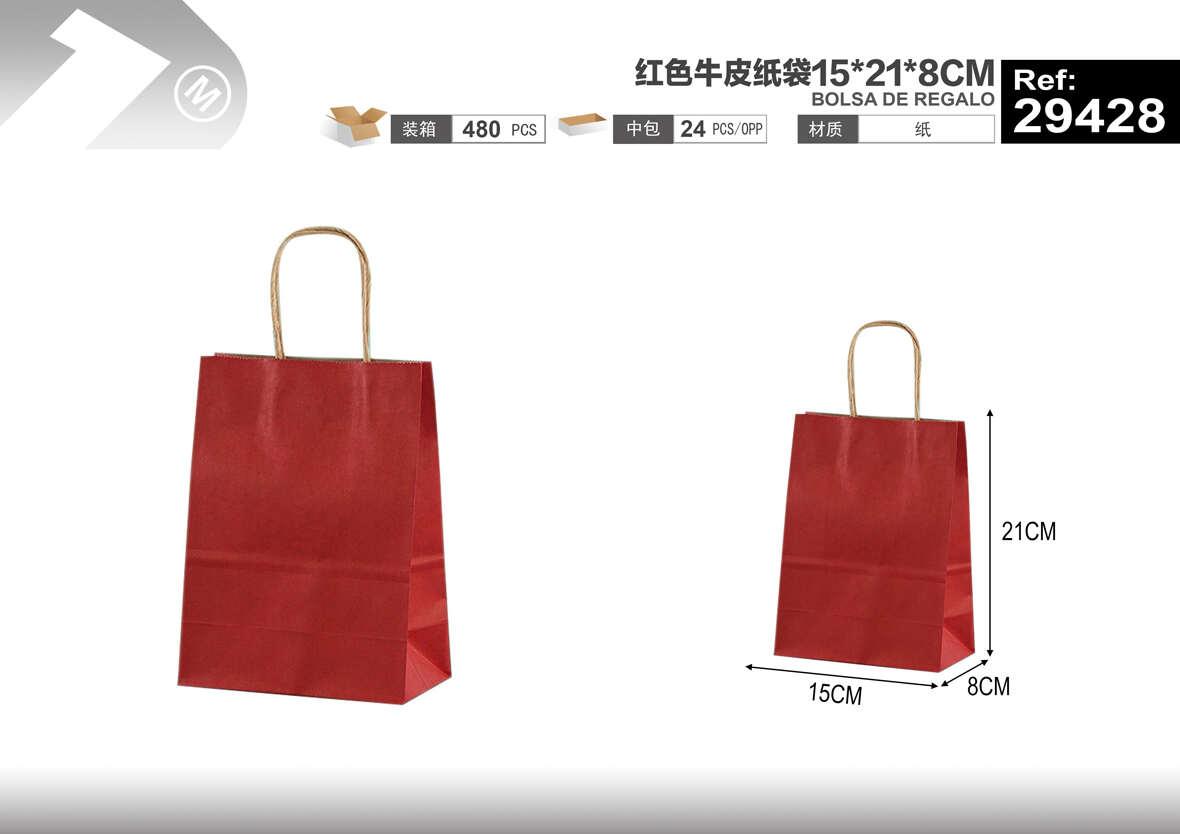 Bolsas de papel monocromáticas, 22 × 16 × 8 cm, color rojo, modelo 29428