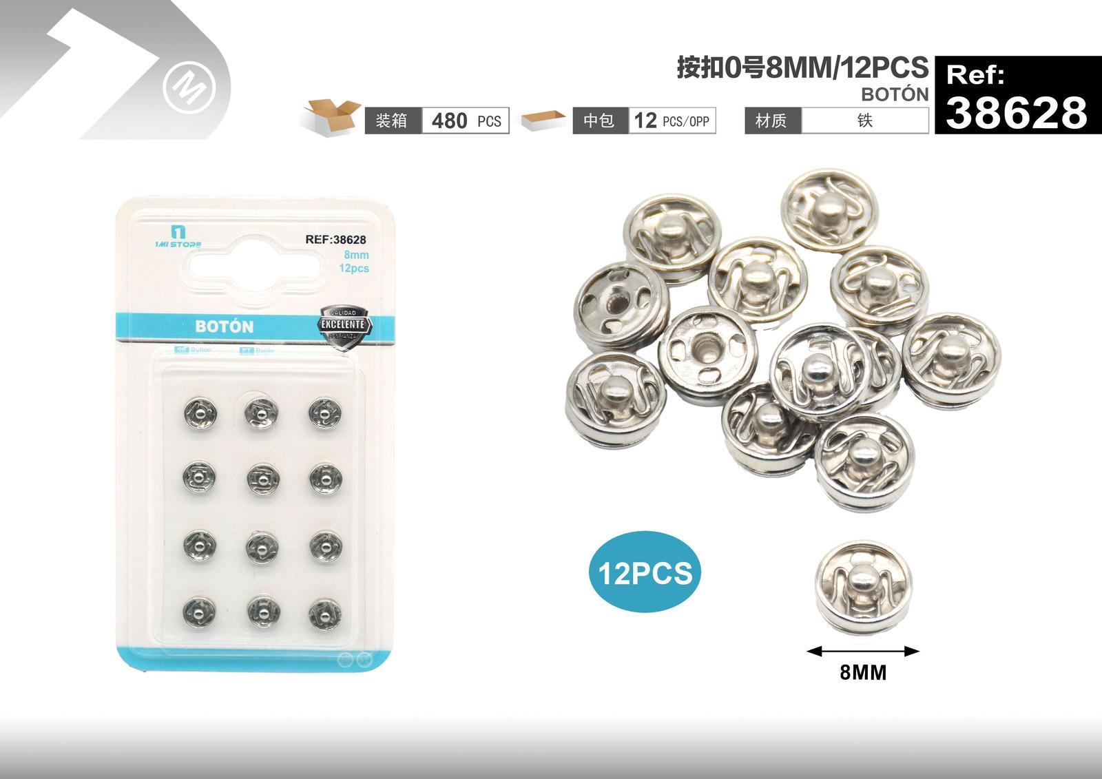 Botones, 8 mm, 12 piezas, color blanco