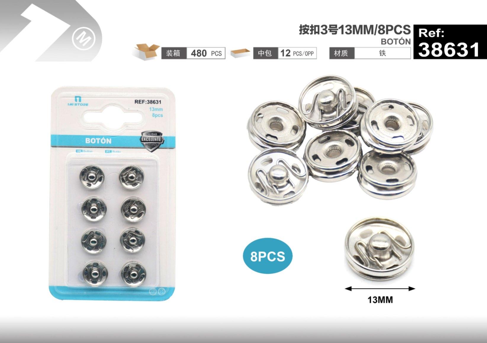 Botones, 13 mm, 8 piezas, color blanco