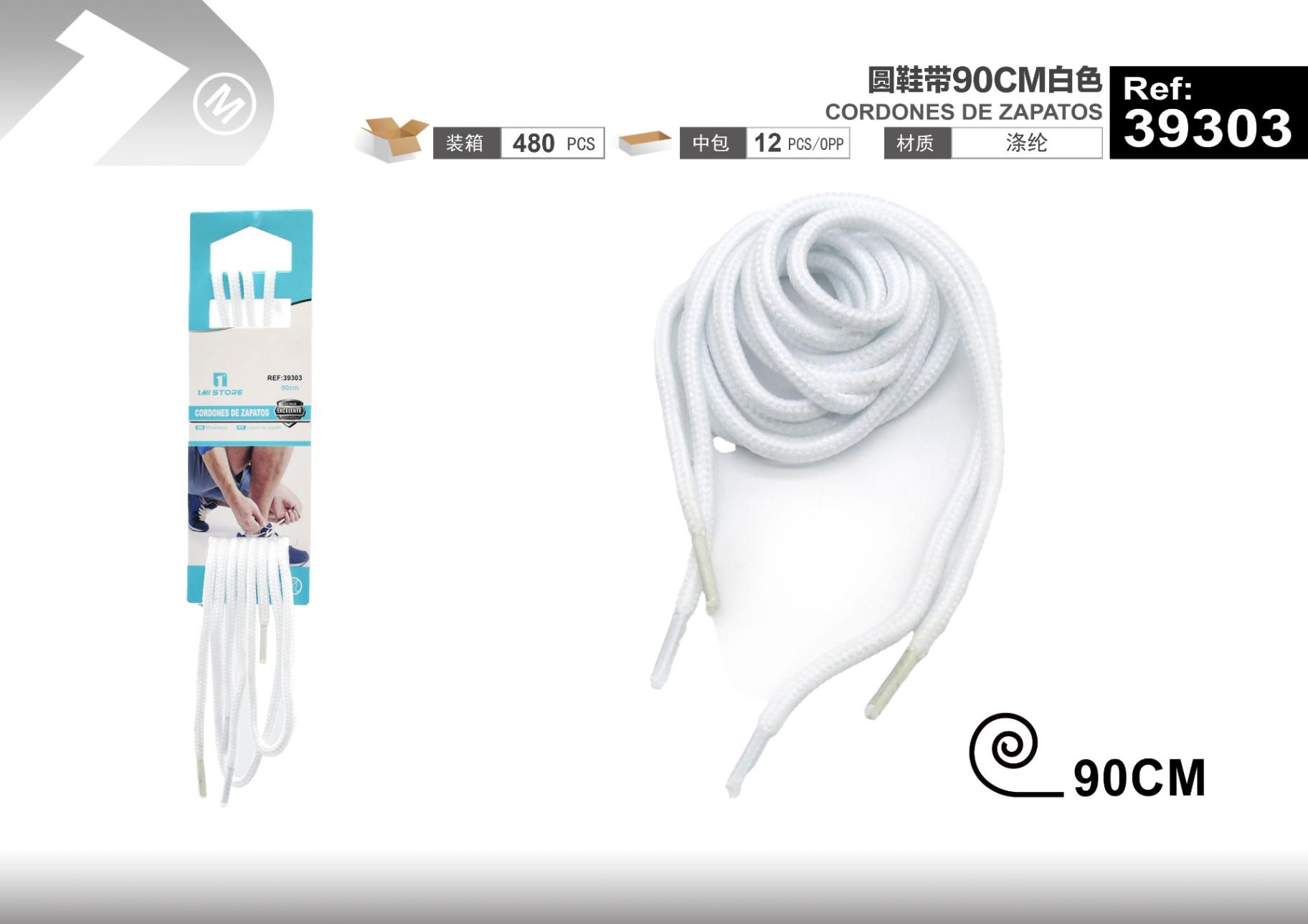 Cordones para zapatos, 90 cm, color blanco, modelo 39303