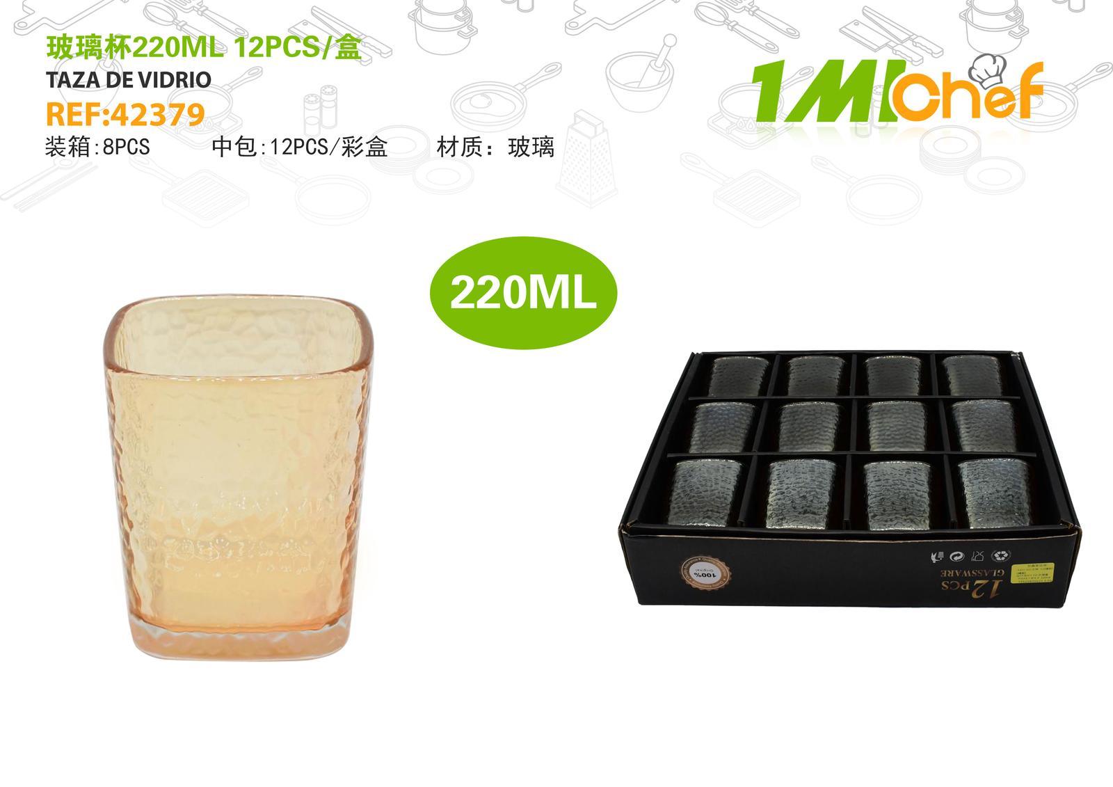 Vaso de vidrio, 220 ml, 12 piezas, ref. 42379