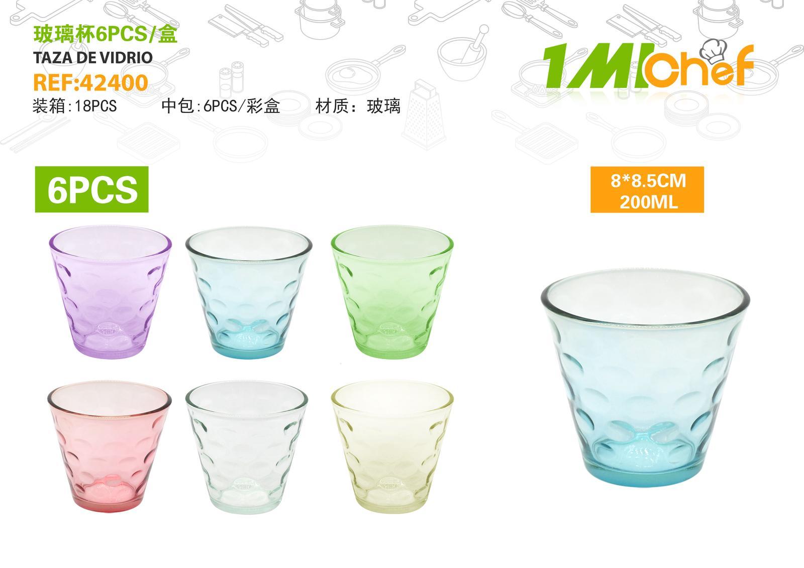 Vaso de vidrio, 6 piezas, ref. 42400