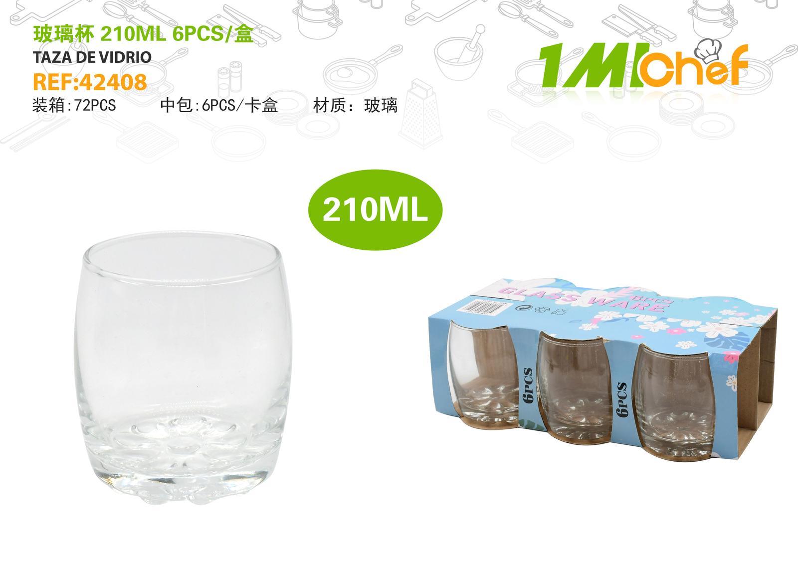 Vaso de vidrio, 210 ml, 6 piezas