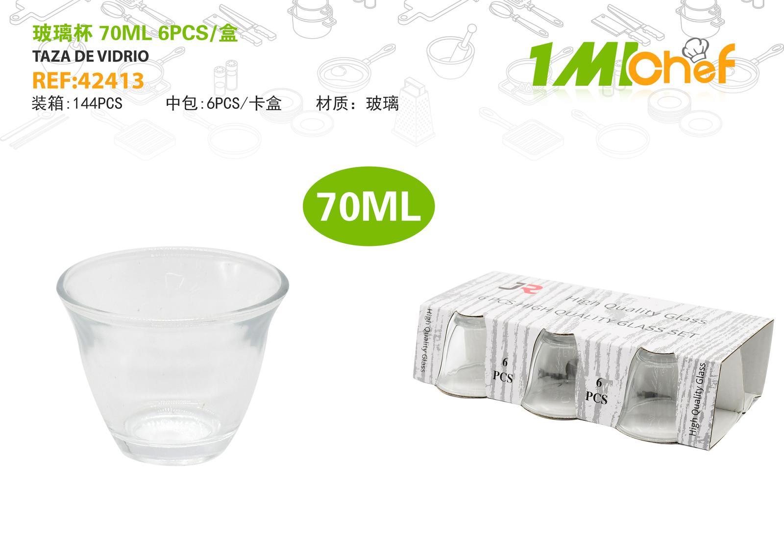 Vaso de vidrio, 70 ml, 6 piezas, ref. 42413