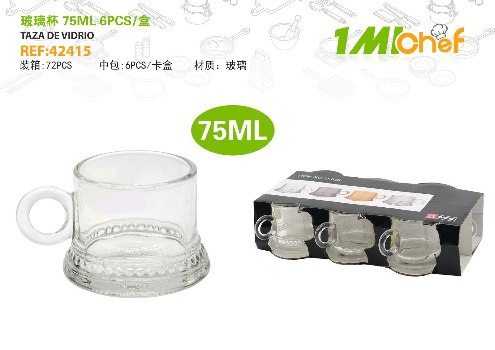 Vaso de vidrio, 75 ml, 6 piezas, ref. 42415
